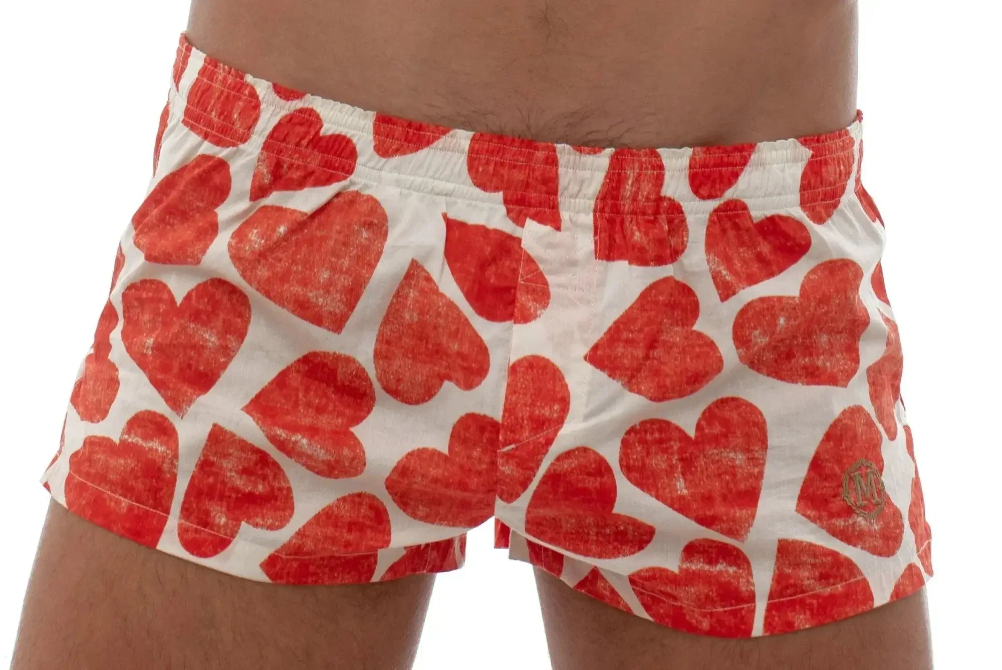 White marcuse caleçon boxer underwear swim trunks with vibrant red heart pattern for casual beachwear