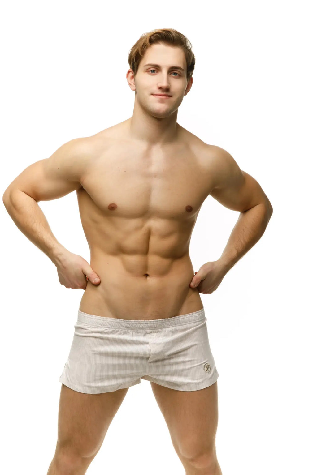White textured marcuse caleçon boxer shorts with a small logo on the lower right leg for comfortable underwear