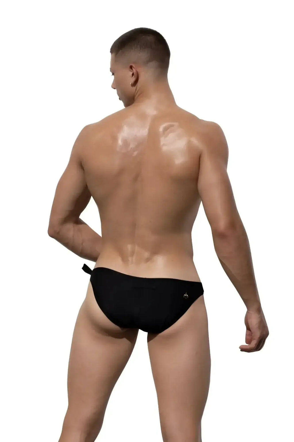 Black marcuse caribbean bikini swimwear swim trunks with a small logo on the left hip