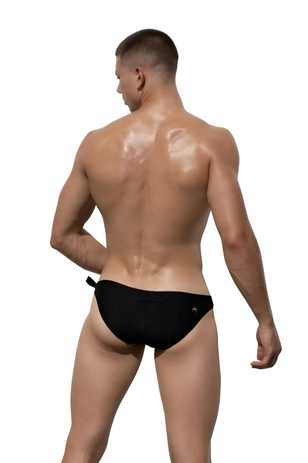 Black marcuse caribbean bikini swimwear swim trunks with a small logo on the left hip