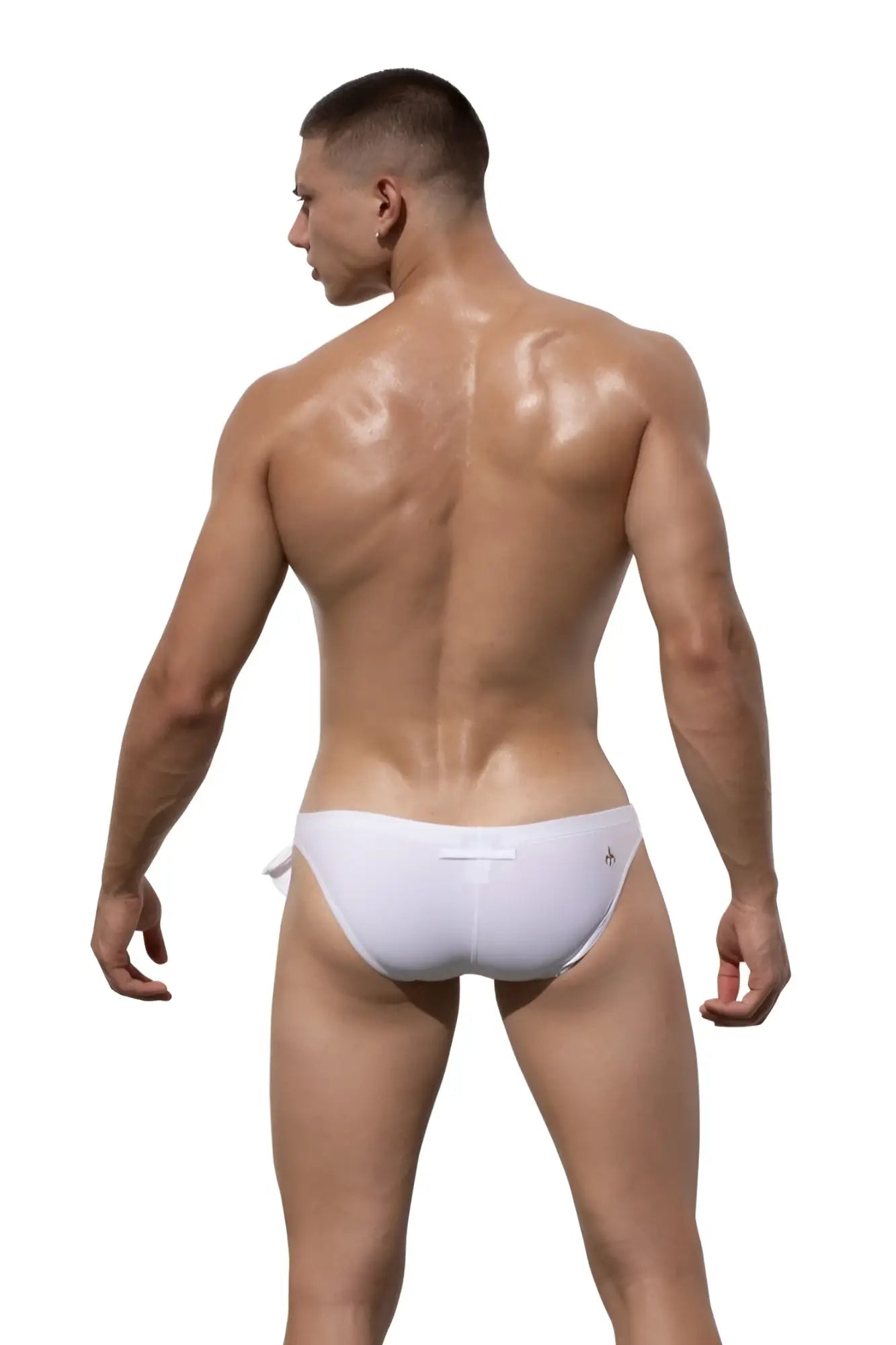 White Marcuse Caribbean bikini swimwear with sleek minimalist design and subtle side branding for athletic use