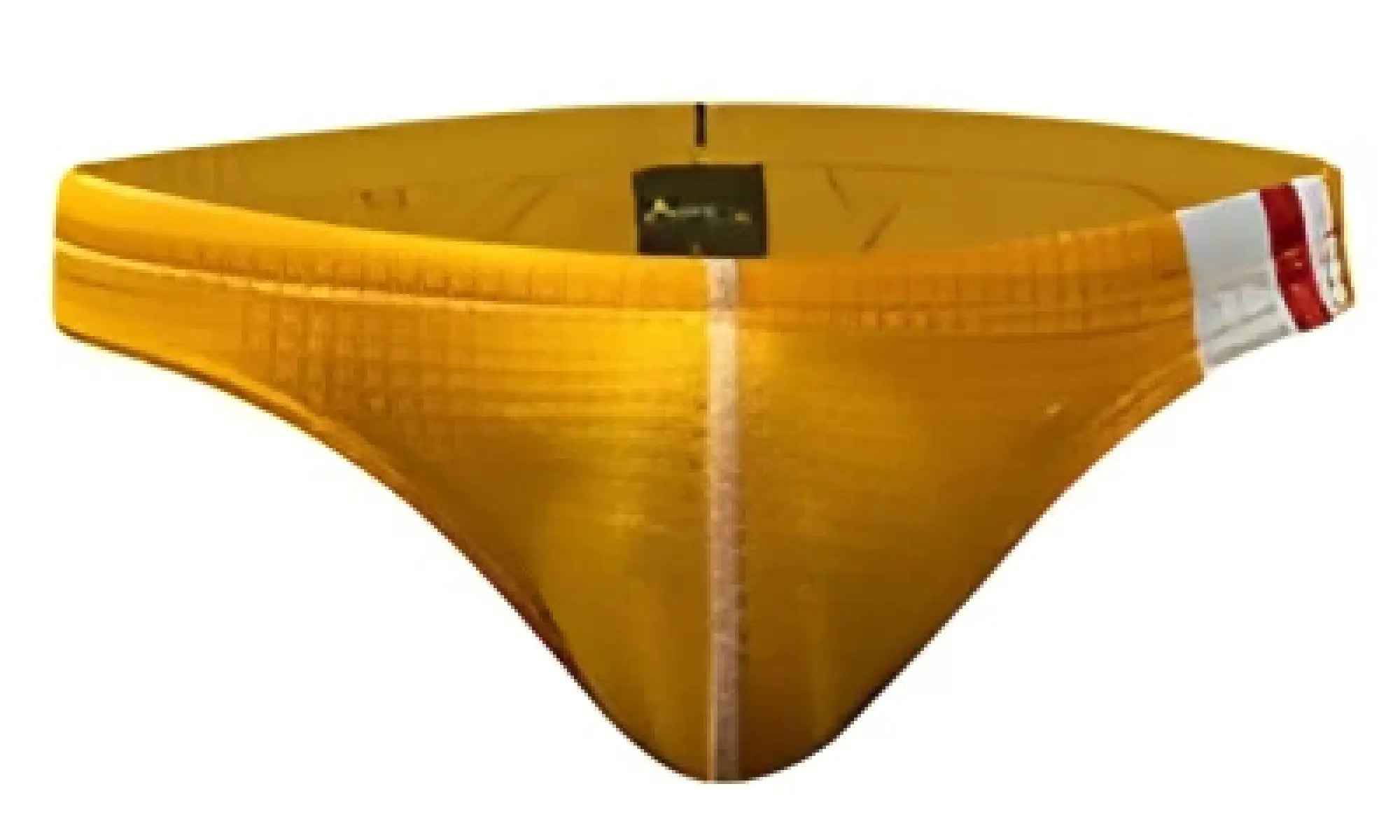 Yellow mesh marcuse cosmo bikini swimwear briefs with white and red striped side panels for swimwear use
