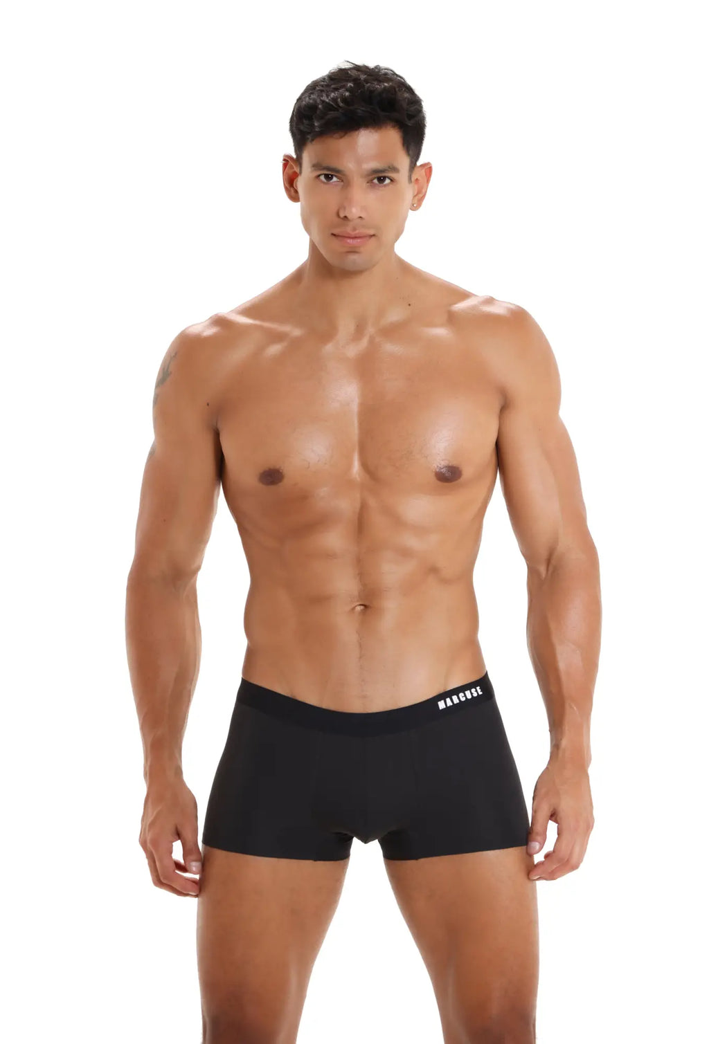 Black men’s briefs marcuse dandy boxer underwear with subtle white logo on waistband in soft breathable fabric