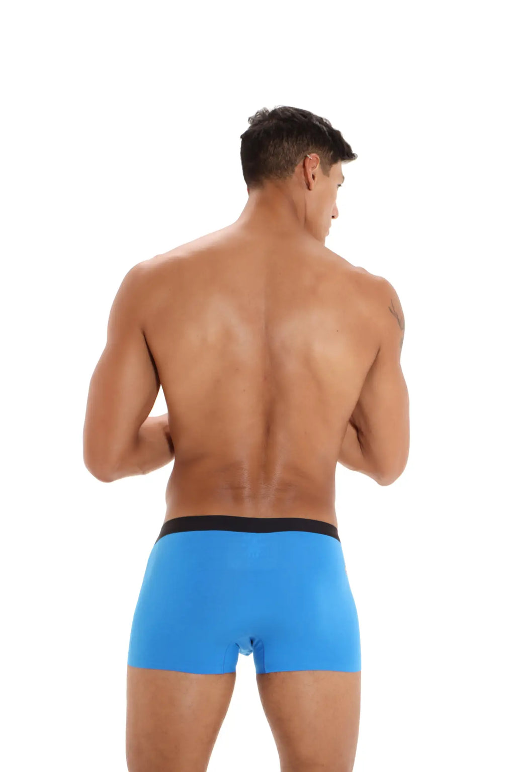 Marcuse dandy boxer underwear in bright blue with a contrasting black waistband made from soft fabric for comfort