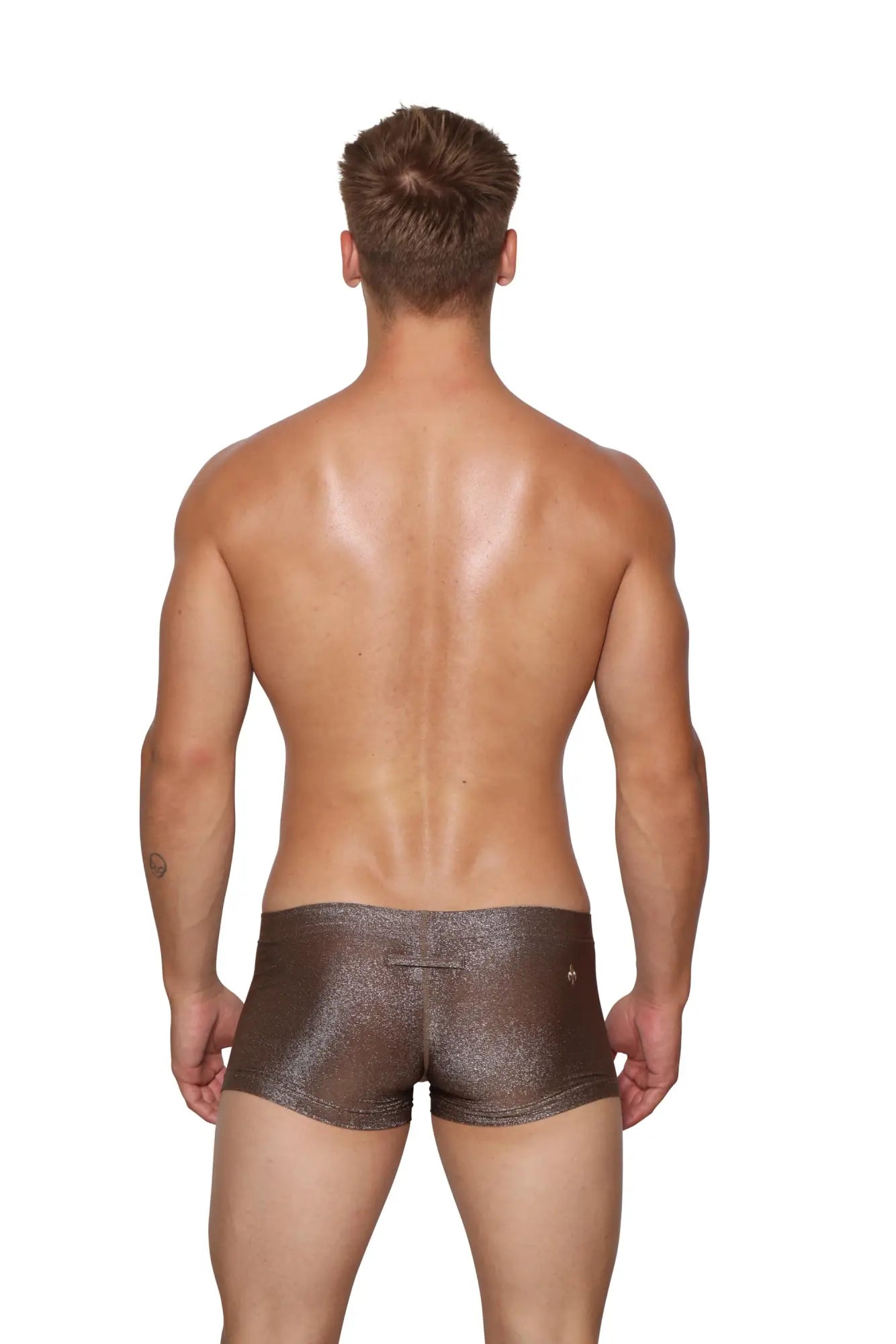 Shiny metallic bronze marcuse glisten boxer underwear briefs with textured finish and small star logo on the back