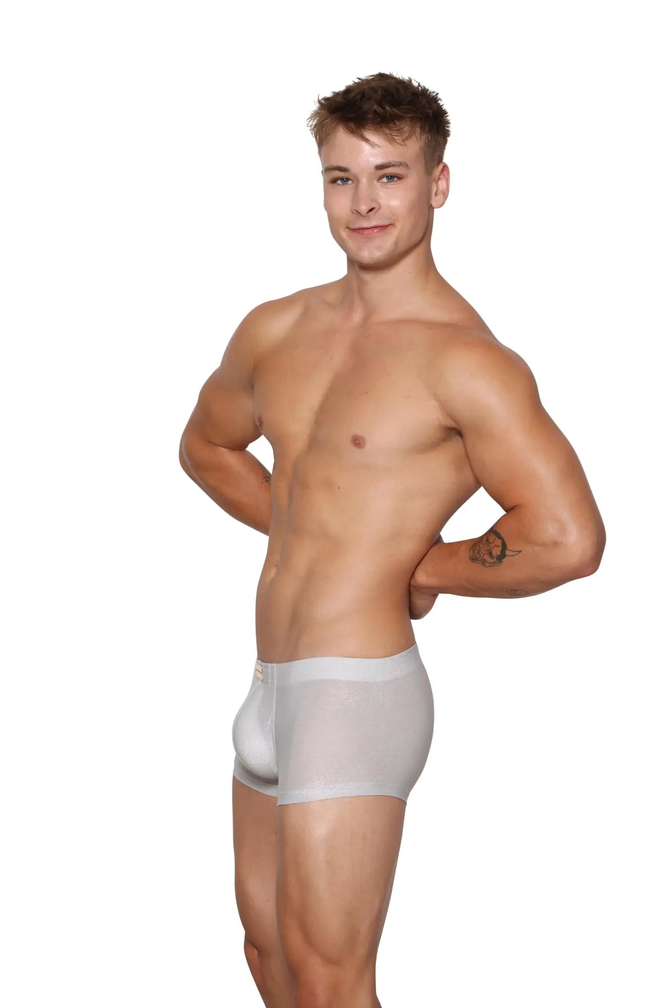 White sheer briefs from Marcuse glisten boxer underwear featuring lightweight breathable fabric and a sleek design