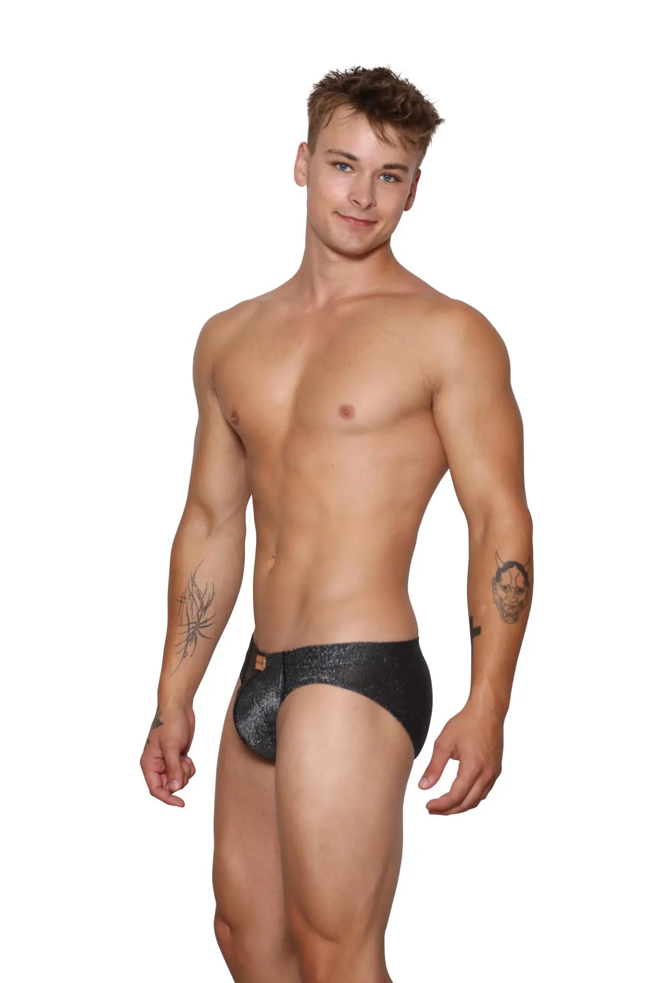Marcuse glisten brief underwear in black sparkly fabric with subtle shimmer finish ideal for swimwear or underwear