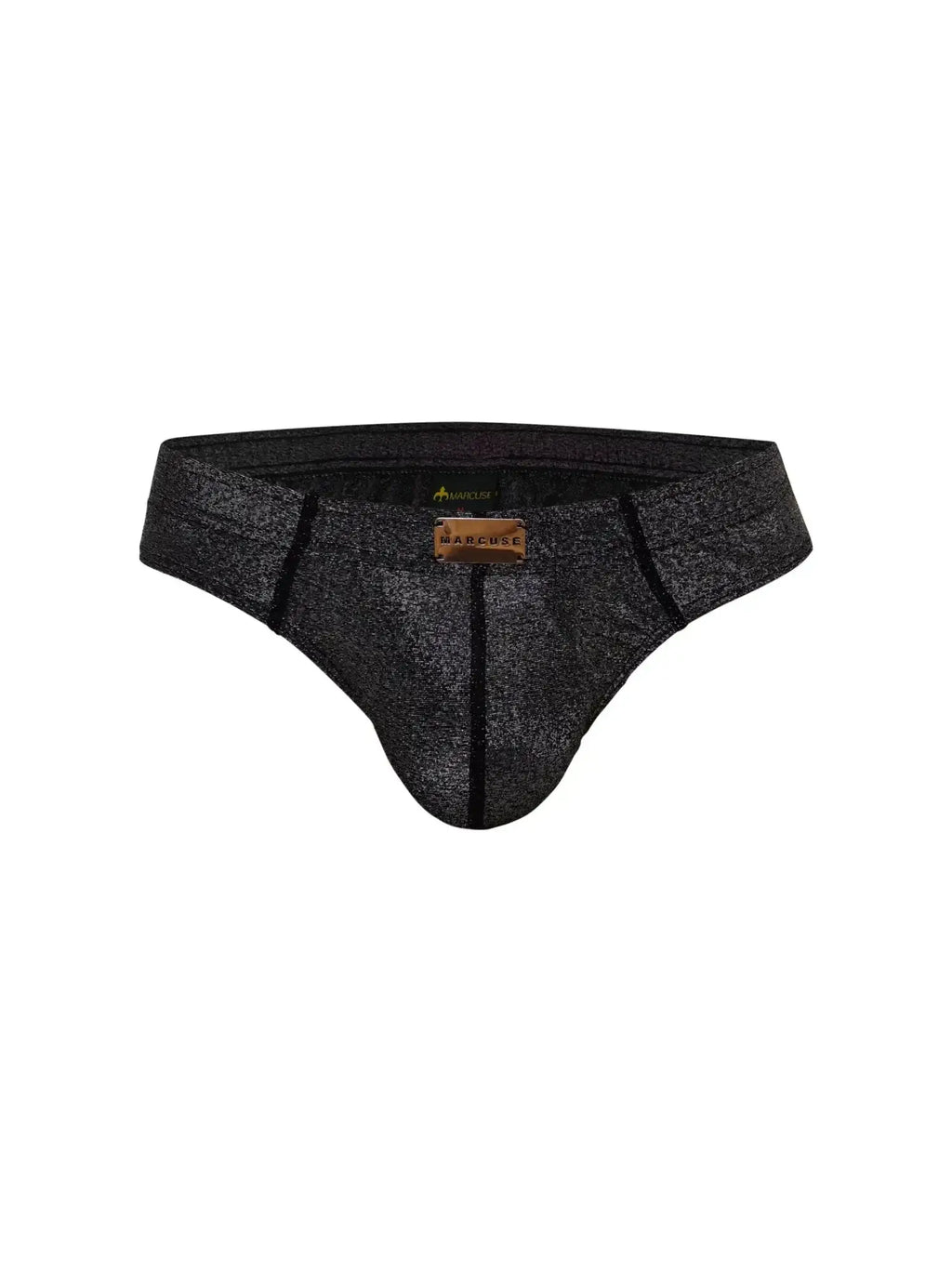 Marcuse glisten brief underwear black textured briefs with subtle shimmer and black trim front view