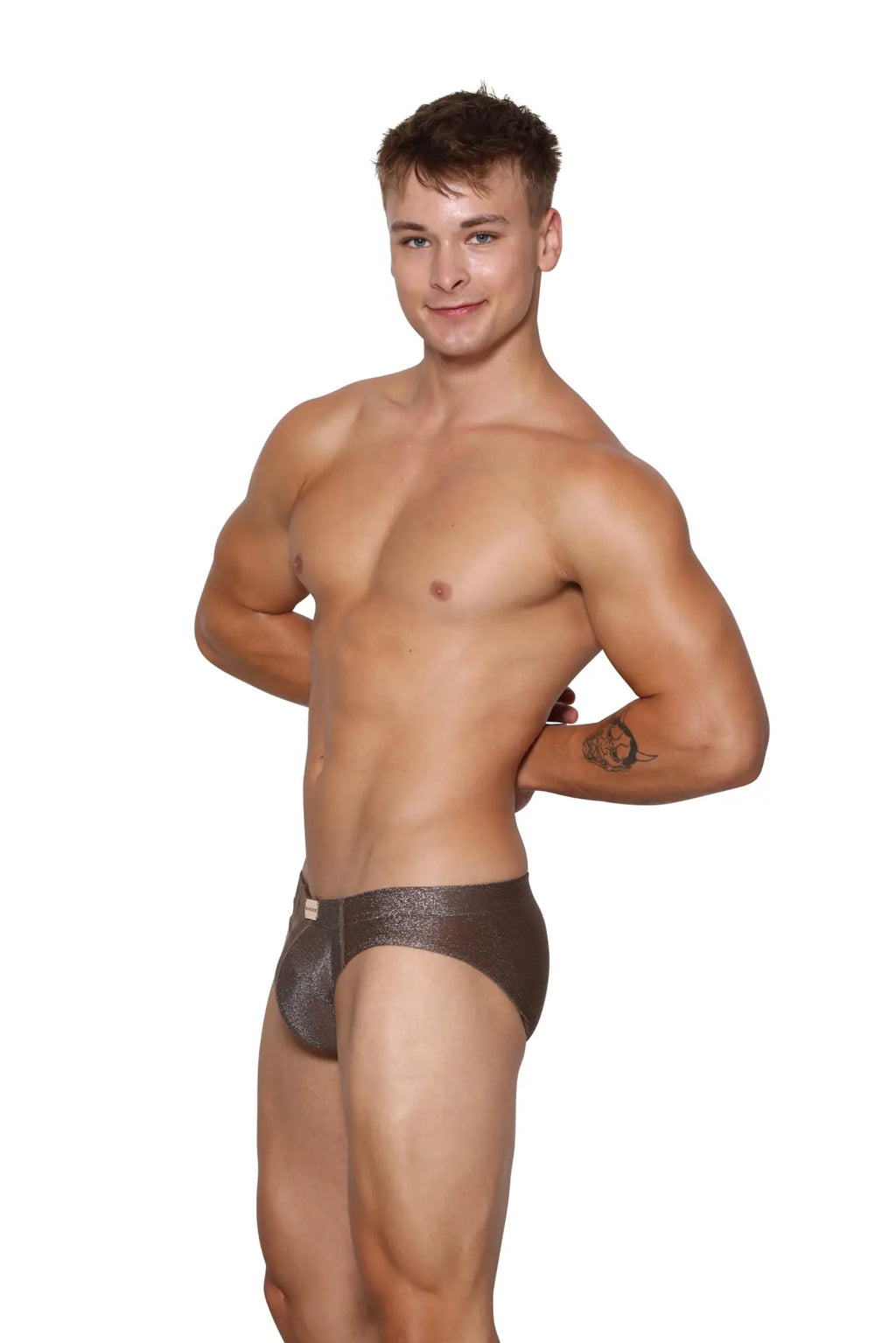 Marcuse glisten brief underwear in brown metallic fabric with a subtle shimmer finish for stylish comfort