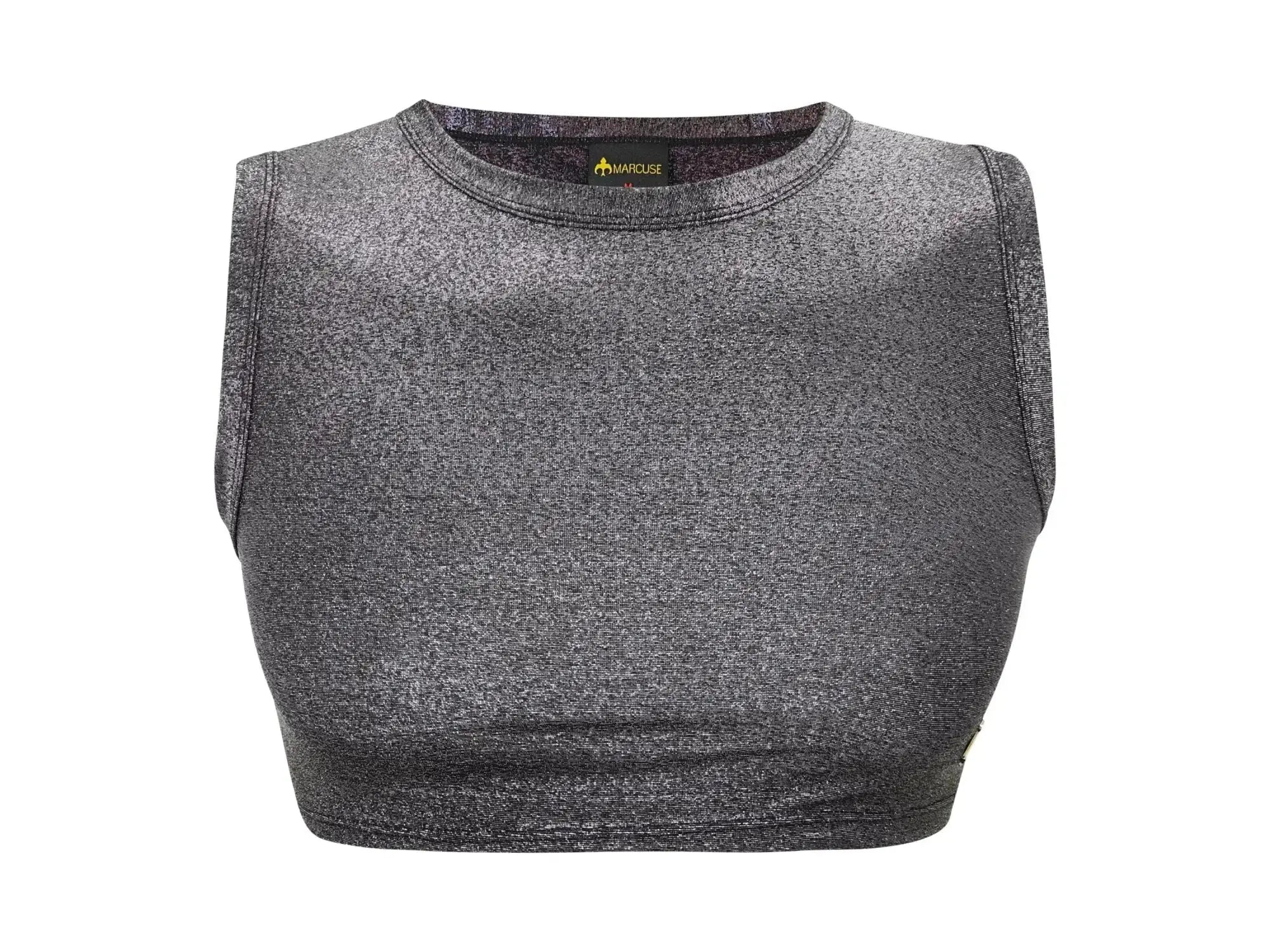 Marcuse glisten top crop tank a sleeveless cropped top in textured charcoal gray fabric with subtle shimmering flecks