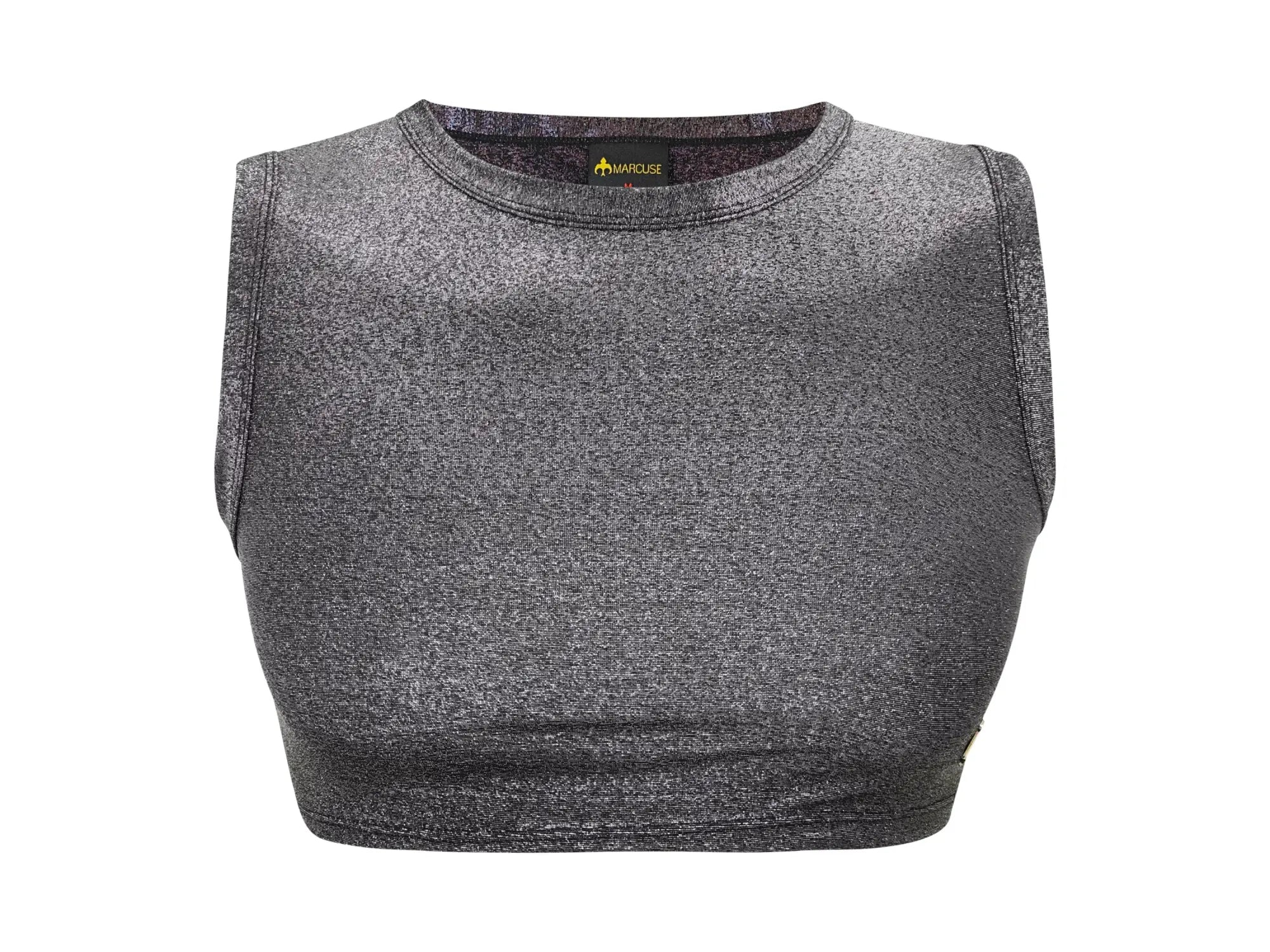 Marcuse glisten top crop tank a sleeveless cropped top in textured charcoal gray fabric with subtle shimmering flecks