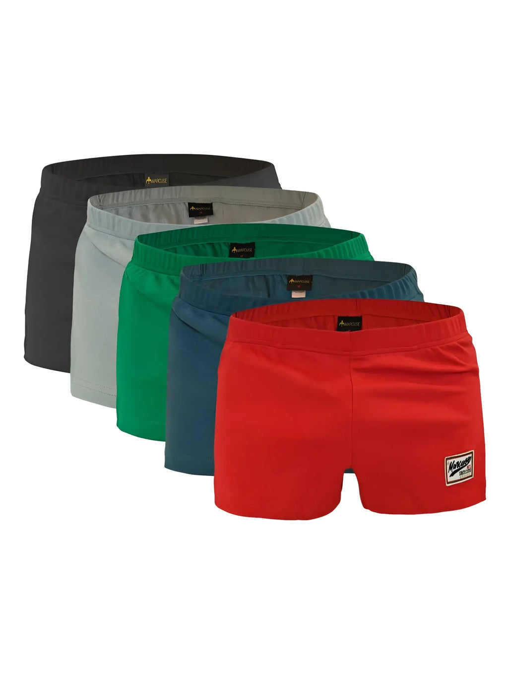 Red mens boxer briefs with a white rectangular kellogg’s label from marcuse hansar shorts collection