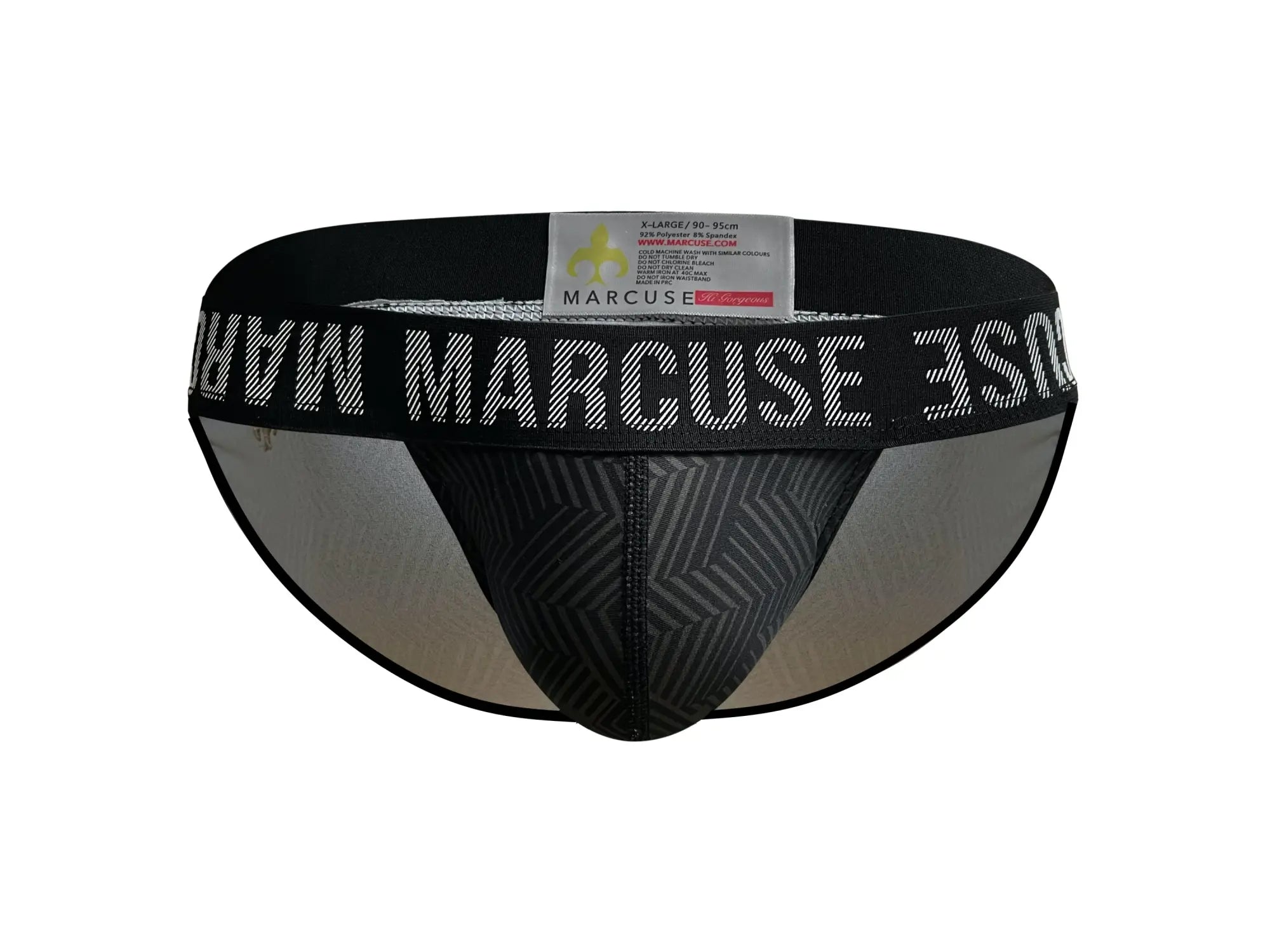 Black marcuse hercule brief underwear with geometric pattern and elastic waistband featuring marcuse logo
