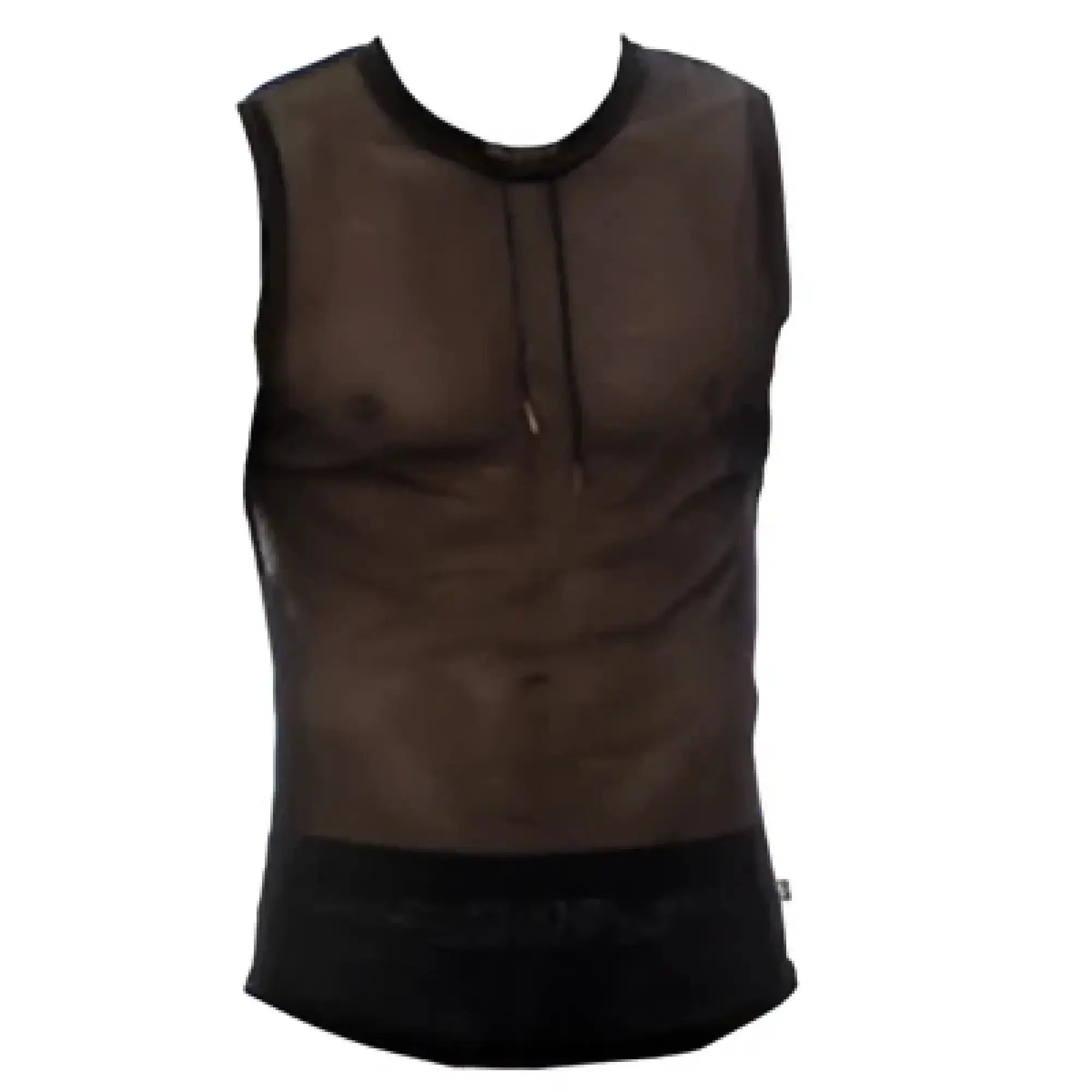 Marcuse hero mesh tank top in black with a subtle textured pattern resembling defined abdominal muscles