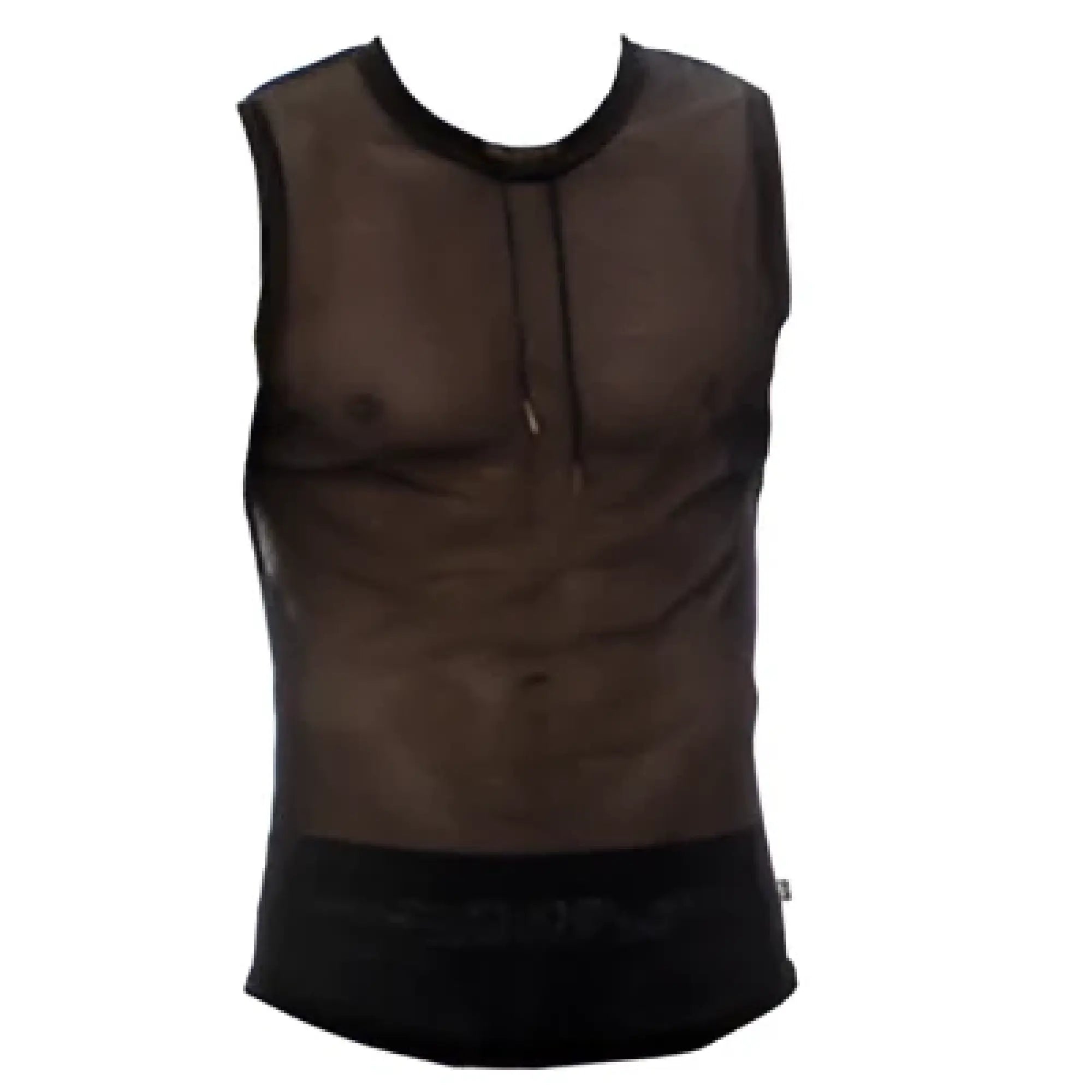 Marcuse hero mesh tank top in black with a subtle textured pattern resembling defined abdominal muscles