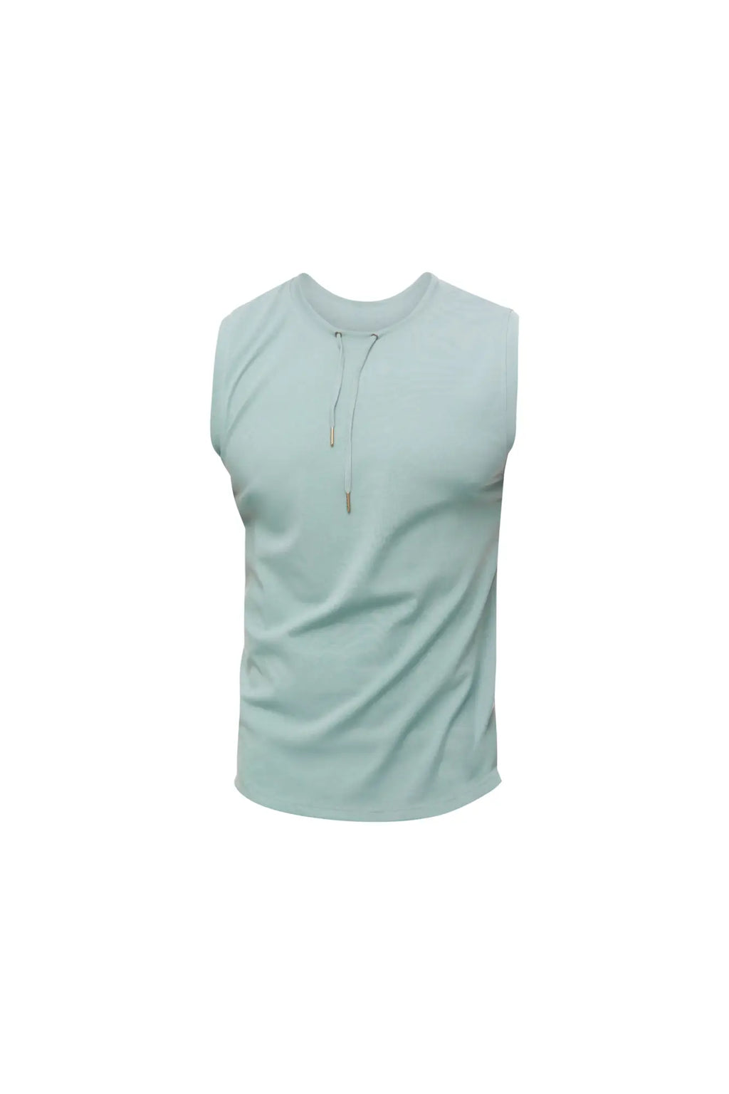 Light blue sleeveless Marcuse Hero tank top with drawstring neckline designed for athletic use