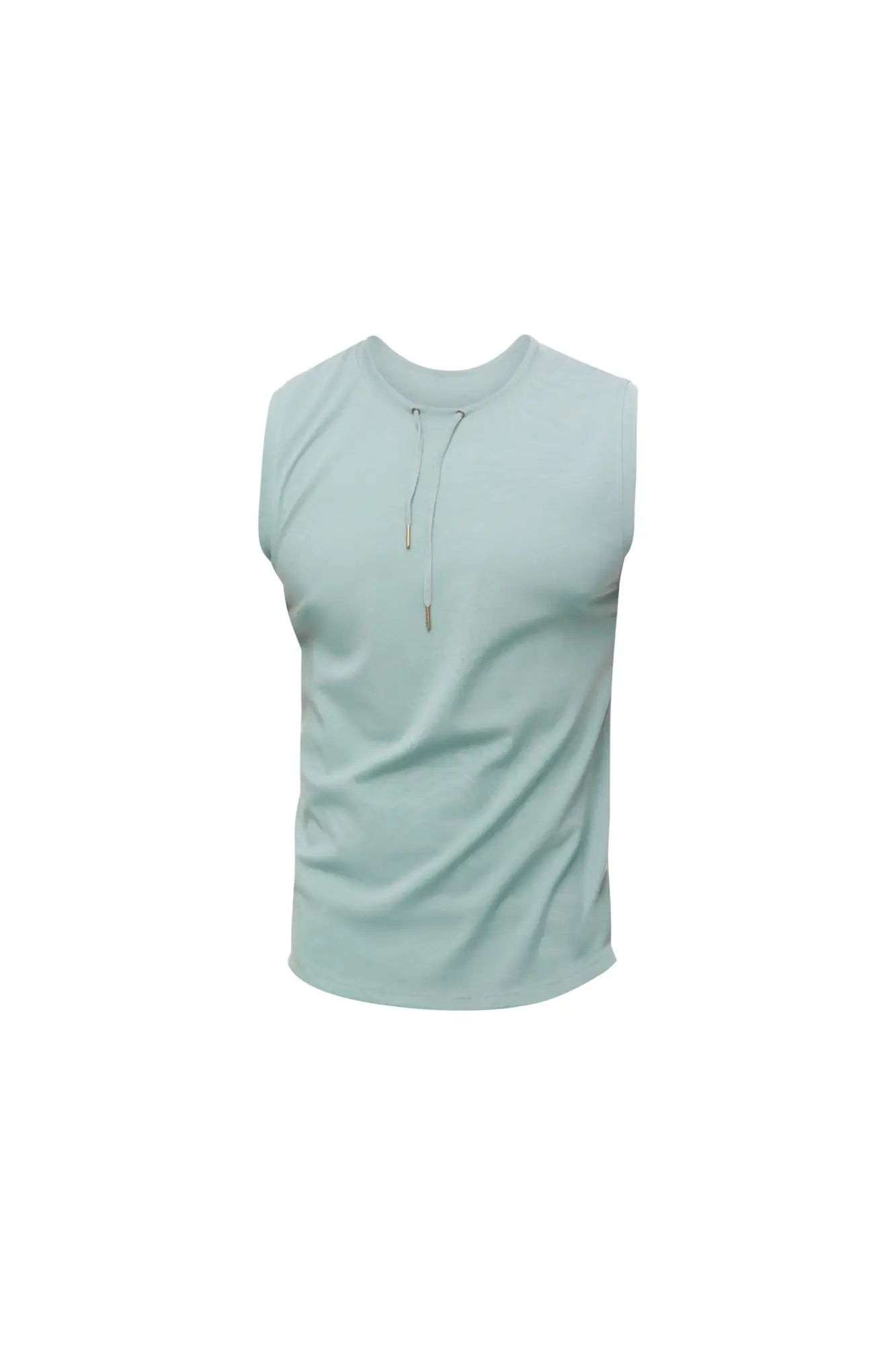 Light blue sleeveless Marcuse Hero tank top with drawstring neckline designed for athletic use