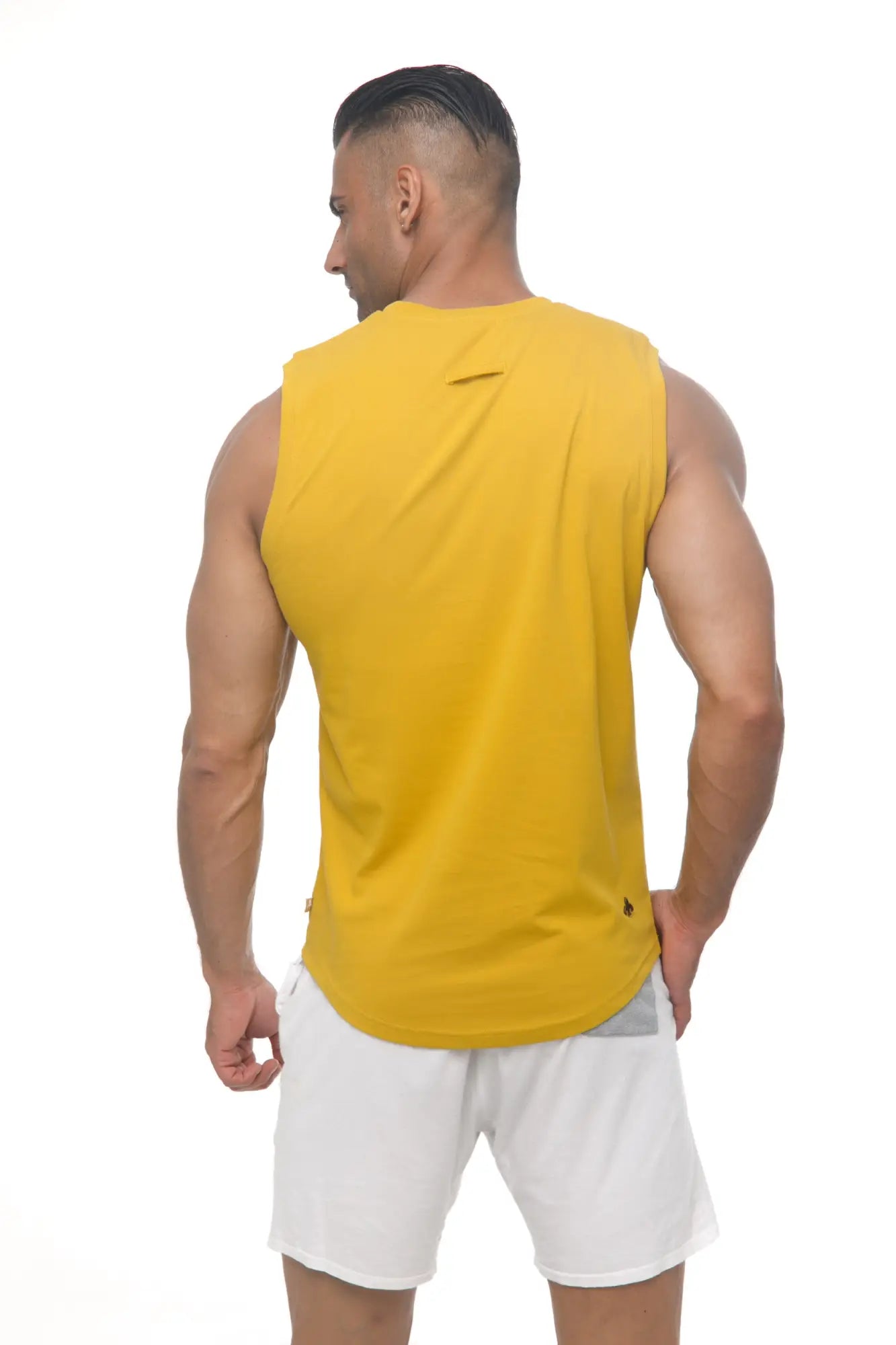 Marcuse Hero tank top vibrant yellow sleeveless athletic fitted tank with subtle side seam detailing for active wear