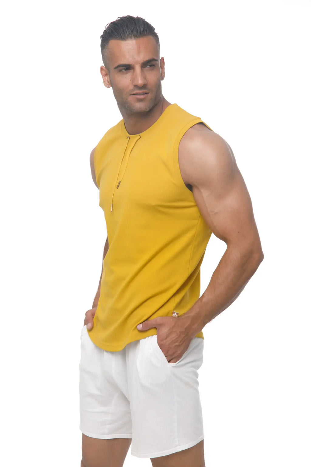 Marcuse hero tank top vibrant yellow sleeveless top with subtle front zipper detail perfect for casual wear