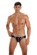 Marcuse hester brief underwear in black with white stripes and a small logo on the front in soft fabric