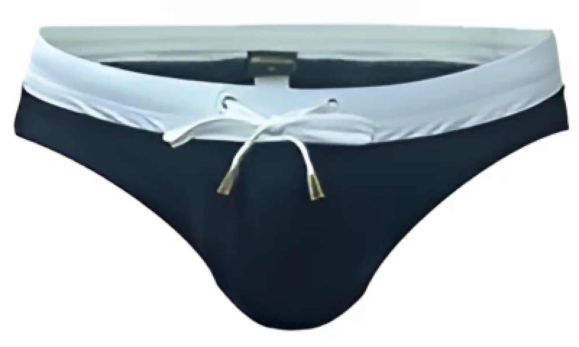 Marcuse Hunter bikini swimwear black swim trunks with white drawstring waistband for beach and pool use