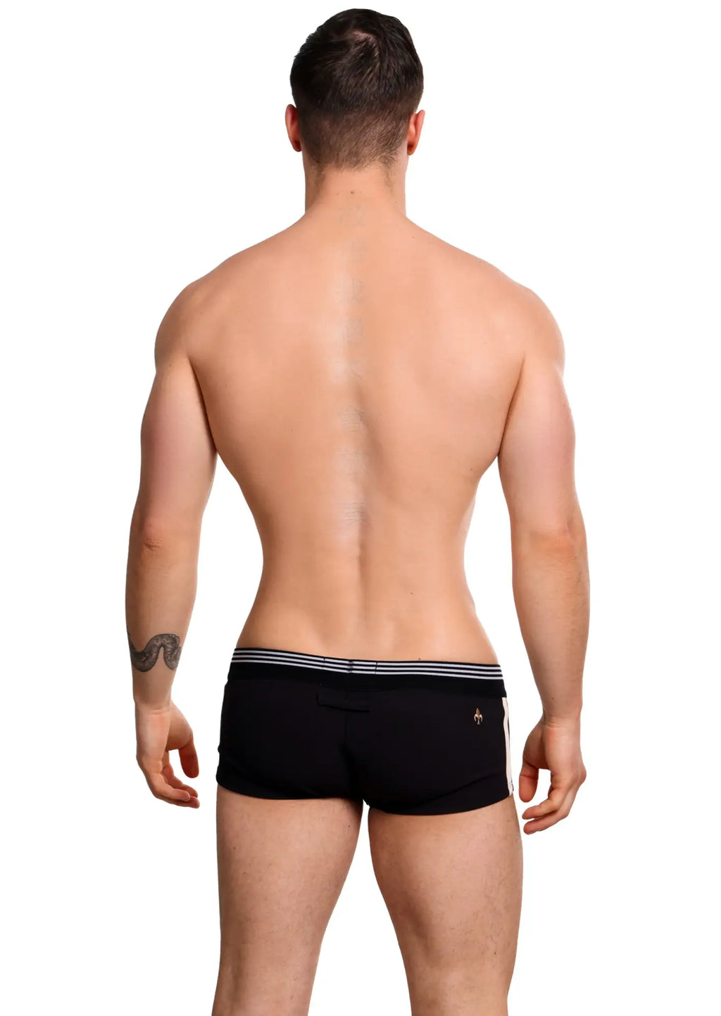Black marcuse huxley boxer underwear with striped waistband and small side logo for comfortable daily wear