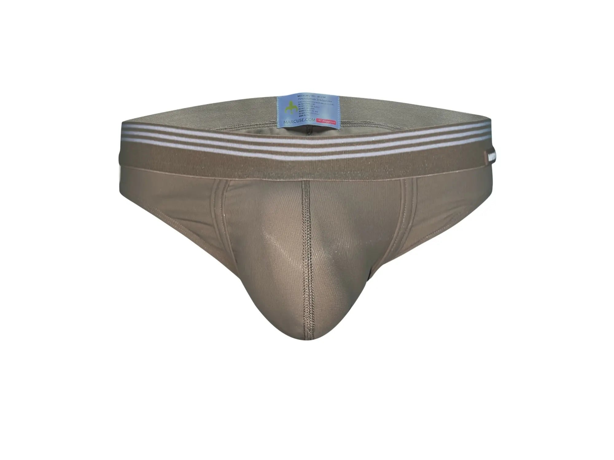 Beige marcuse huxley brief underwear with white-striped elastic waistband designed for comfortable everyday wear
