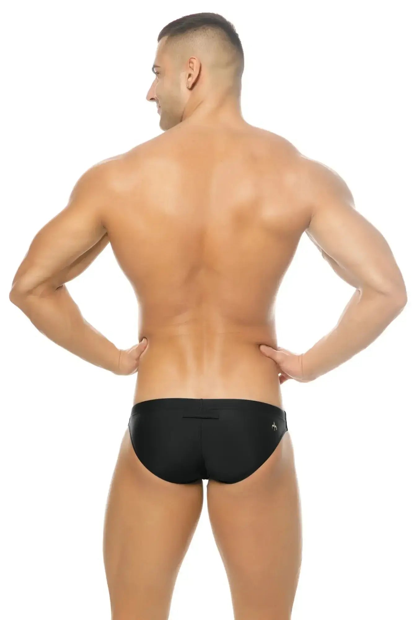 Black Marcuse Inflate bikini swimwear trunks with small side logo designed for swimming and beachwear