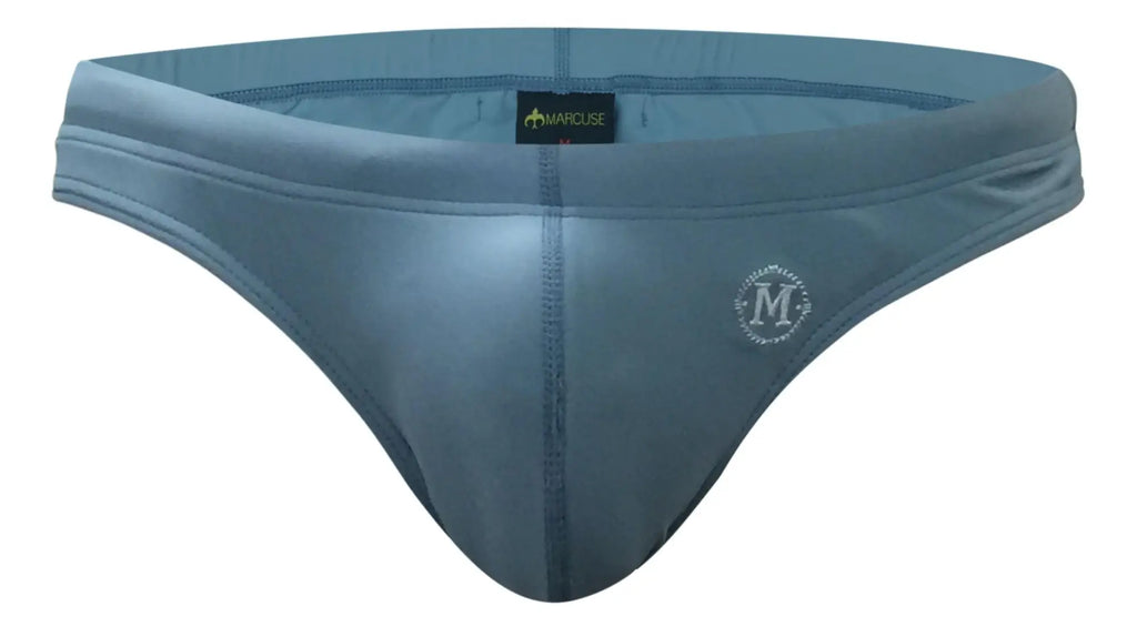 Blue marcuse inflate bikini swimwear briefs with a subtle textured pattern and embroidered logo on the front