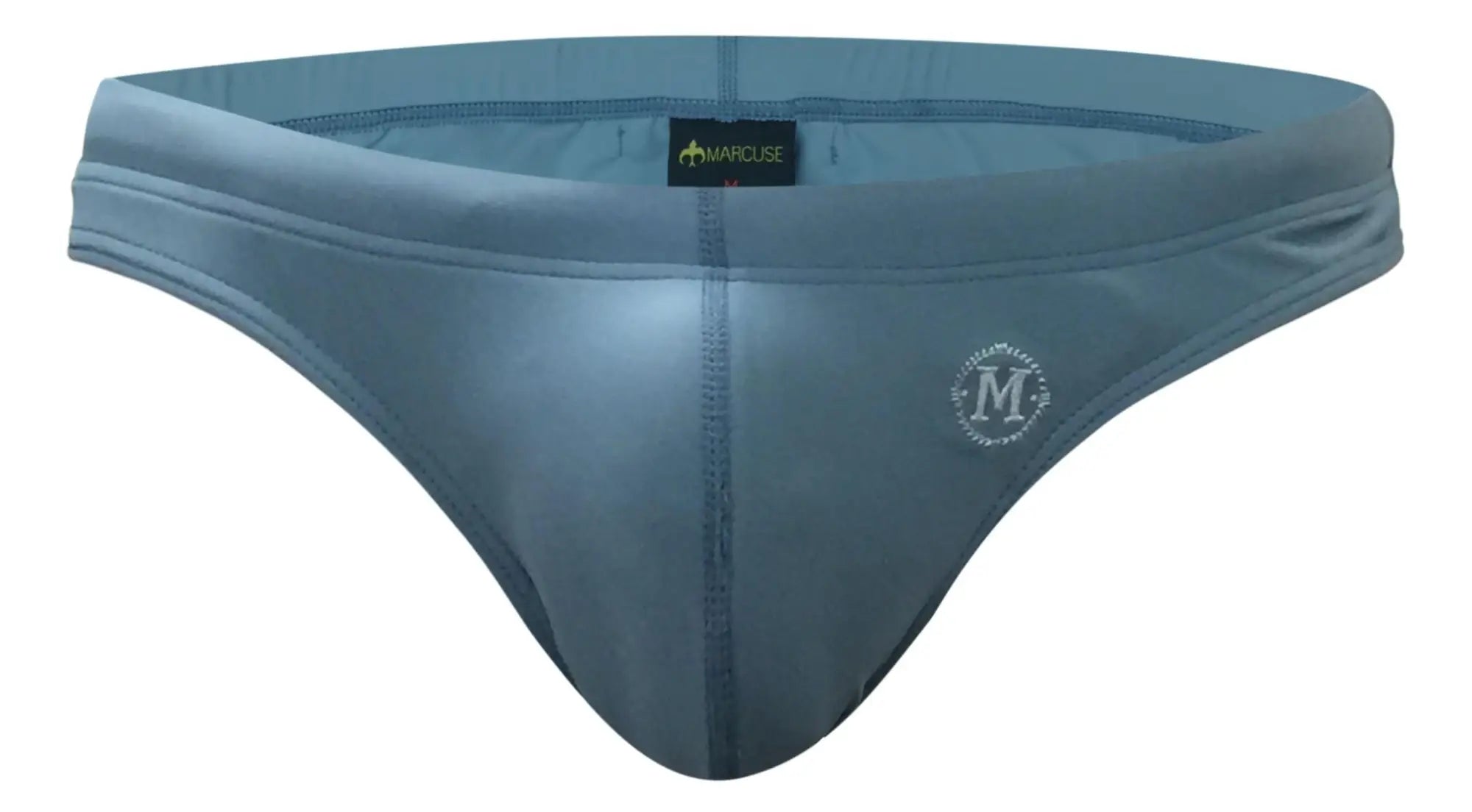 Blue marcuse inflate bikini swimwear briefs with a subtle textured pattern and embroidered logo on the front