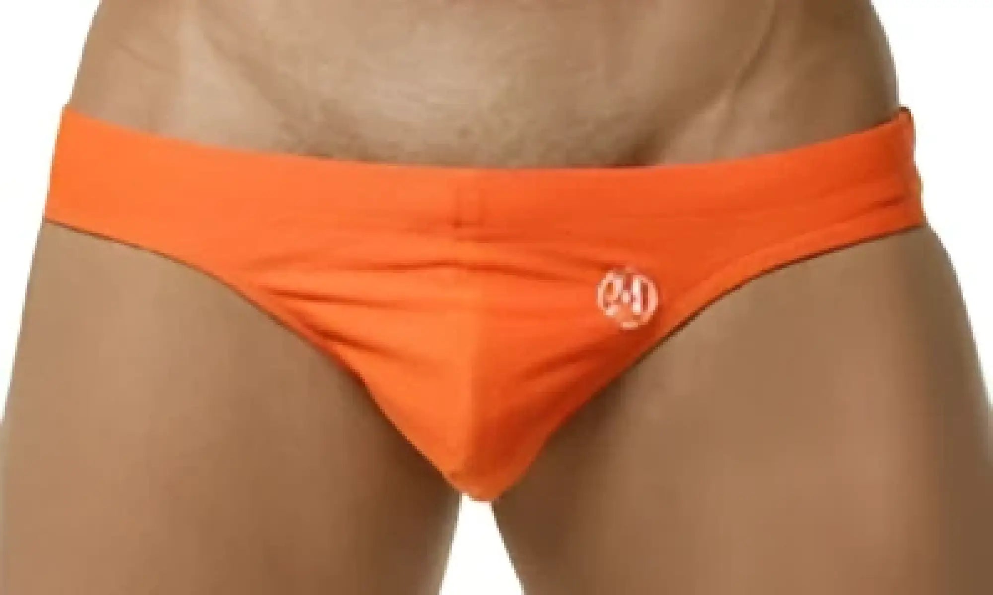 Bright orange marcuse inflate bikini swimwear athletic briefs with small white logo on front for swim and sport use
