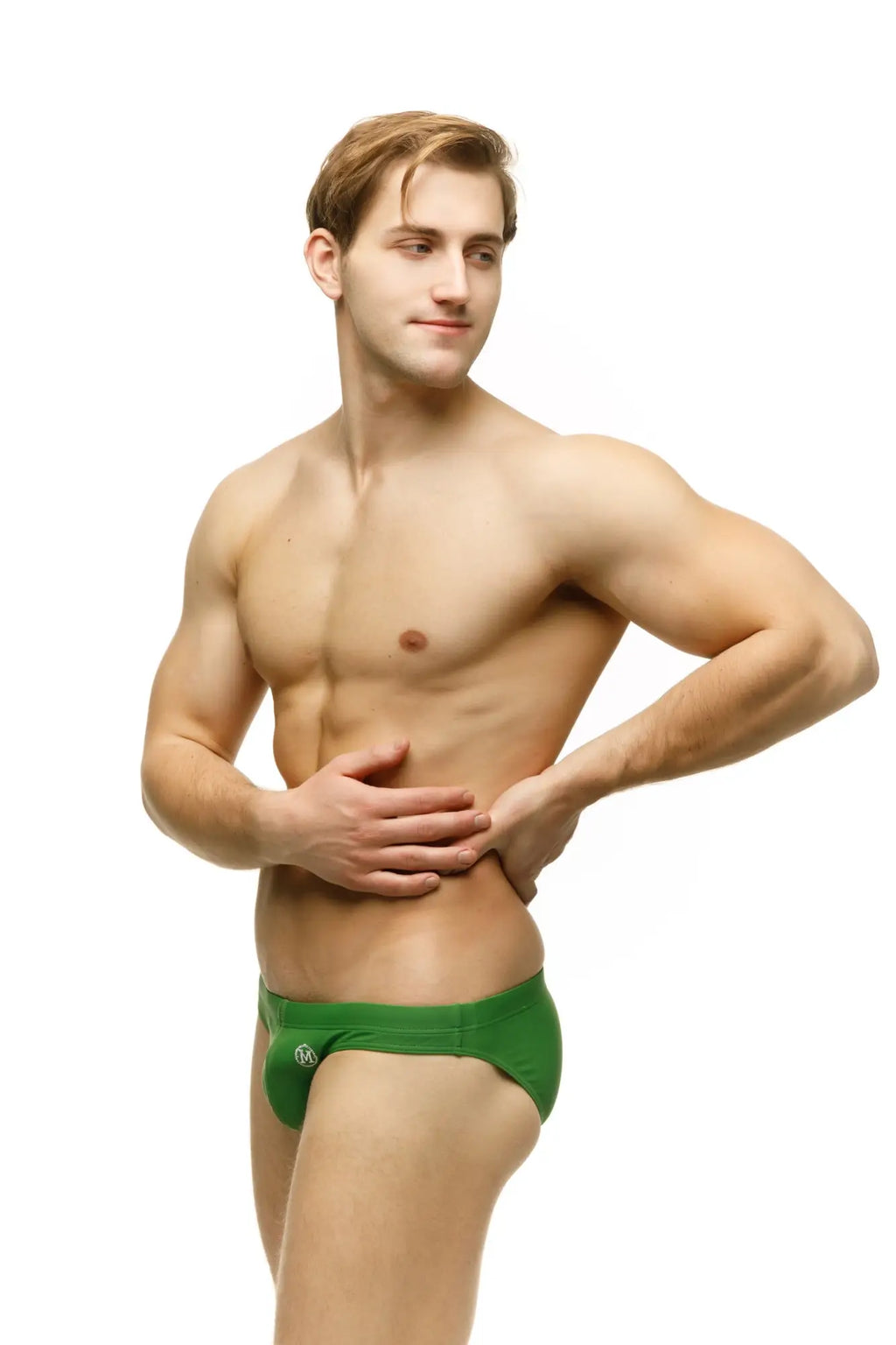 Green marcuse inflate bikini swimwear briefs with a small logo on the left hipband for swim and beachwear