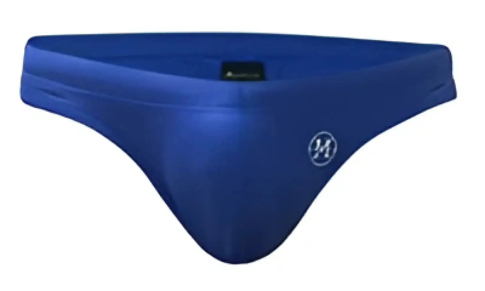 Blue satin marcuse inflate bikini swimwear briefs with a subtle logo on the front