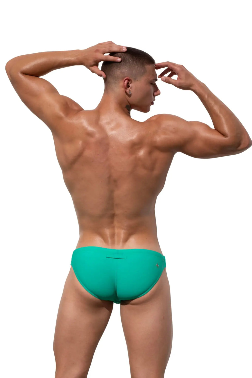 Teal Marcuse Inflate bikini swimwear swim trunks with subtle seam detail and small brand logo on the side