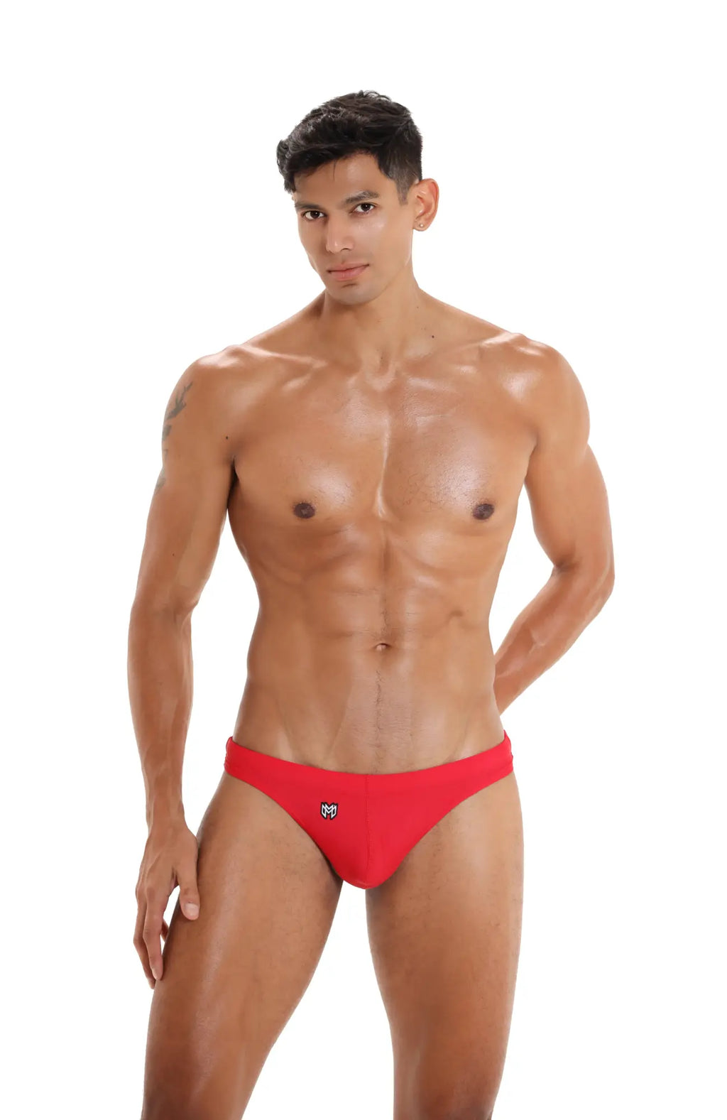 Red Marcuse Inflate thong swimwear briefs with a small logo on the front designed for swimming and beachwear