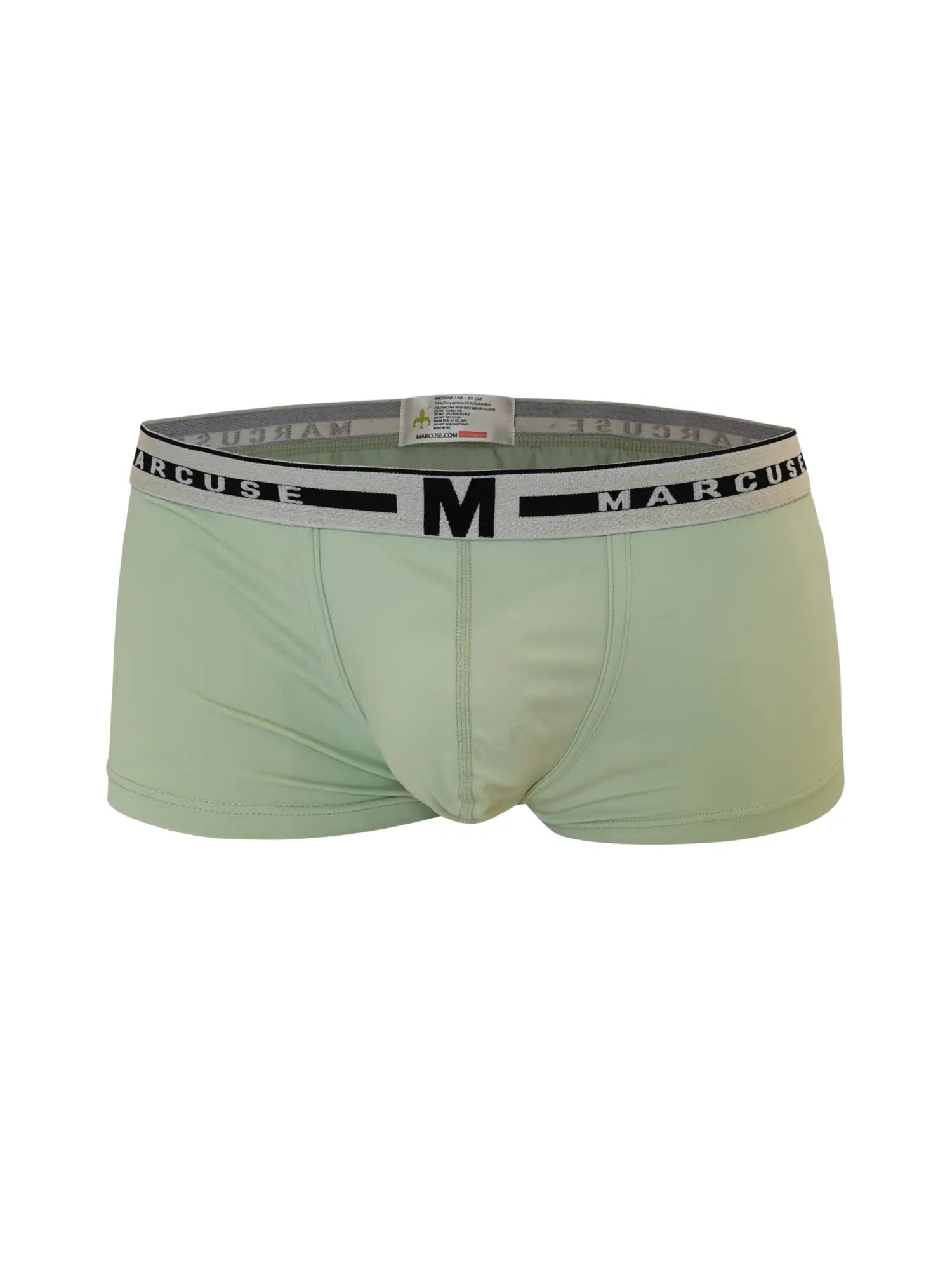Light green marcuse men’s briefs with black and white branded waistband for comfortable intimate wear