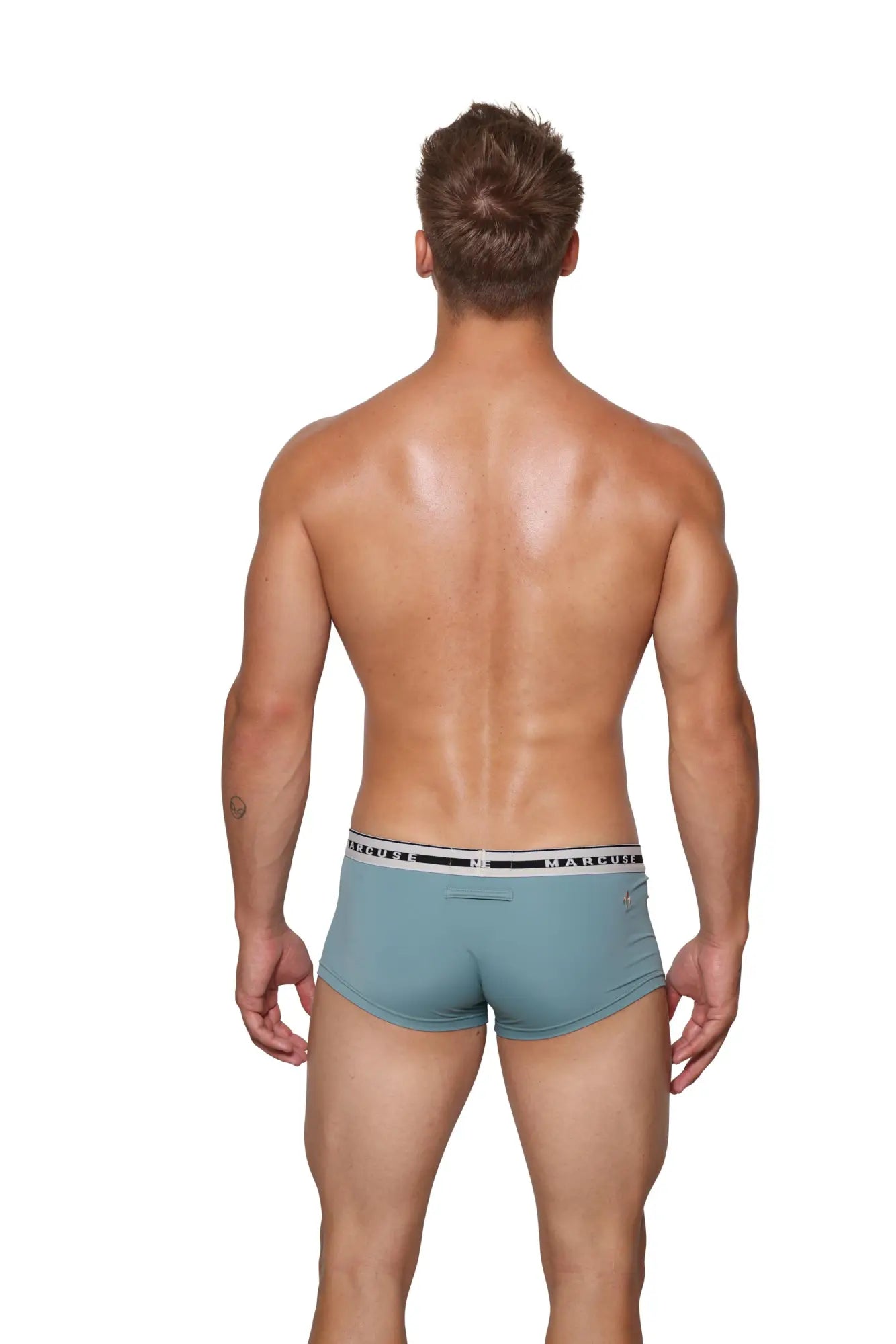 Teal marcuse intimate boxer underwear with black and white maui juice elastic waistband for men
