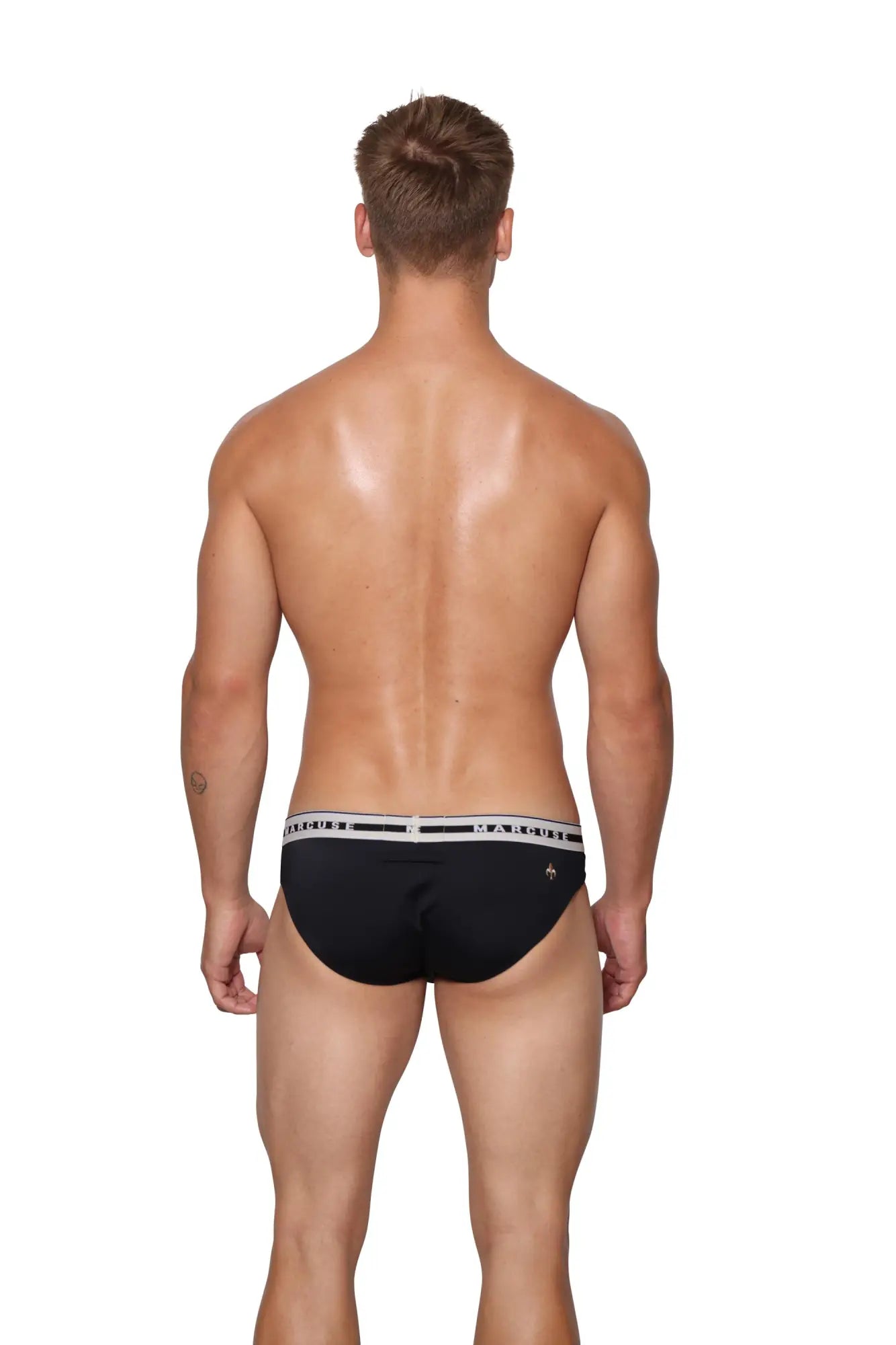 Black Marcuse intimate brief underwear with white elastic Calvin Klein logo waistband in soft breathable fabric