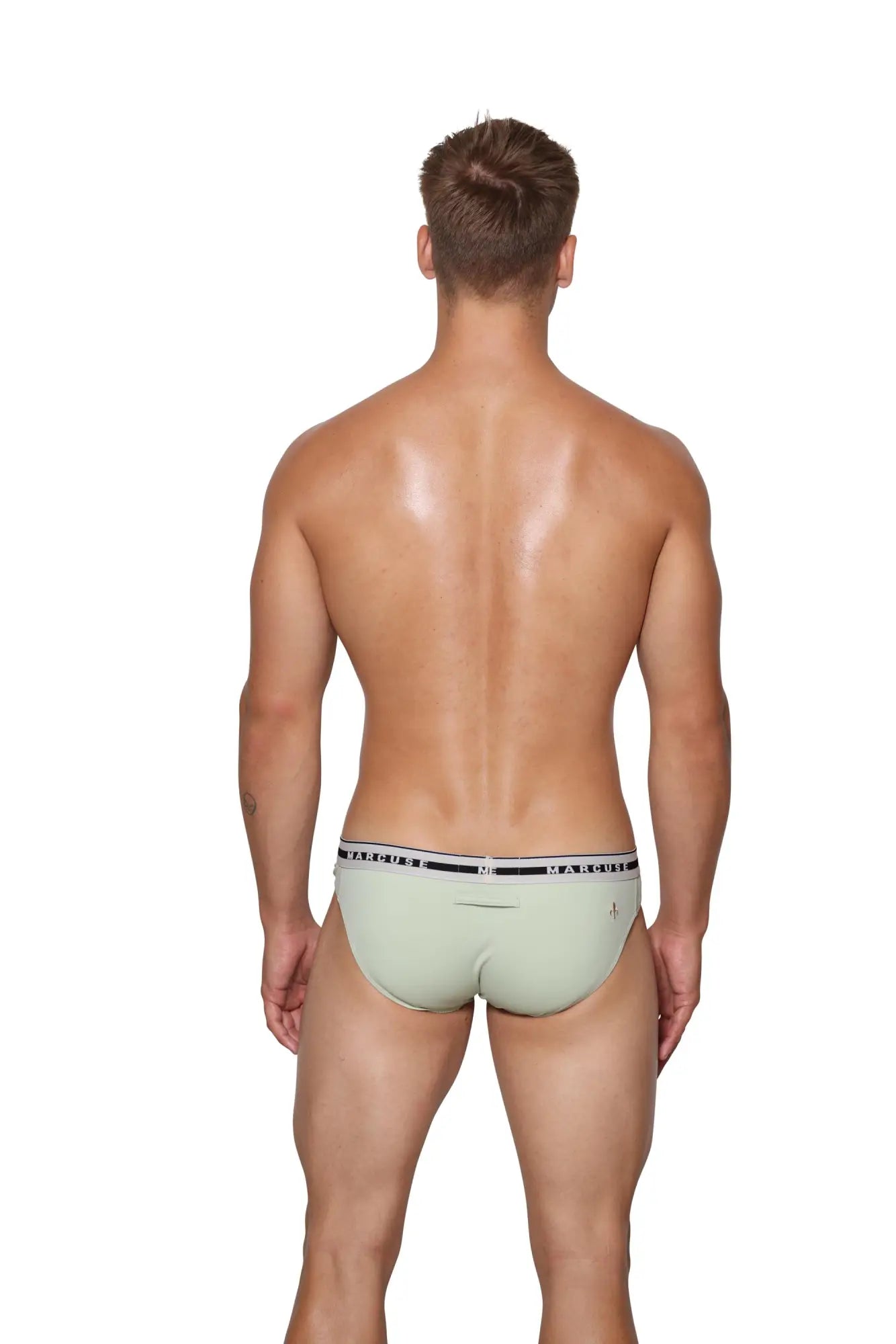 Light green marcuse intimate brief underwear with black and white striped hugo boss branded waistband