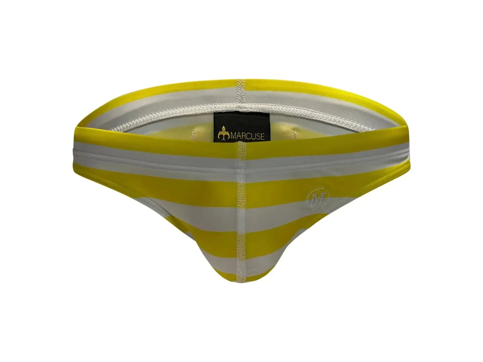 Marcuse Journée brief swimwear in yellow and white striped design for men highlighting comfortable fabric
