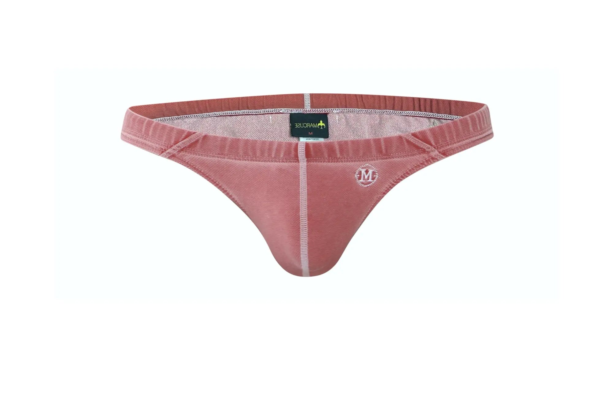 Pink cotton thong Marcuse Koper bikini swimwear with a subtle white seam and embroidered logo on the front