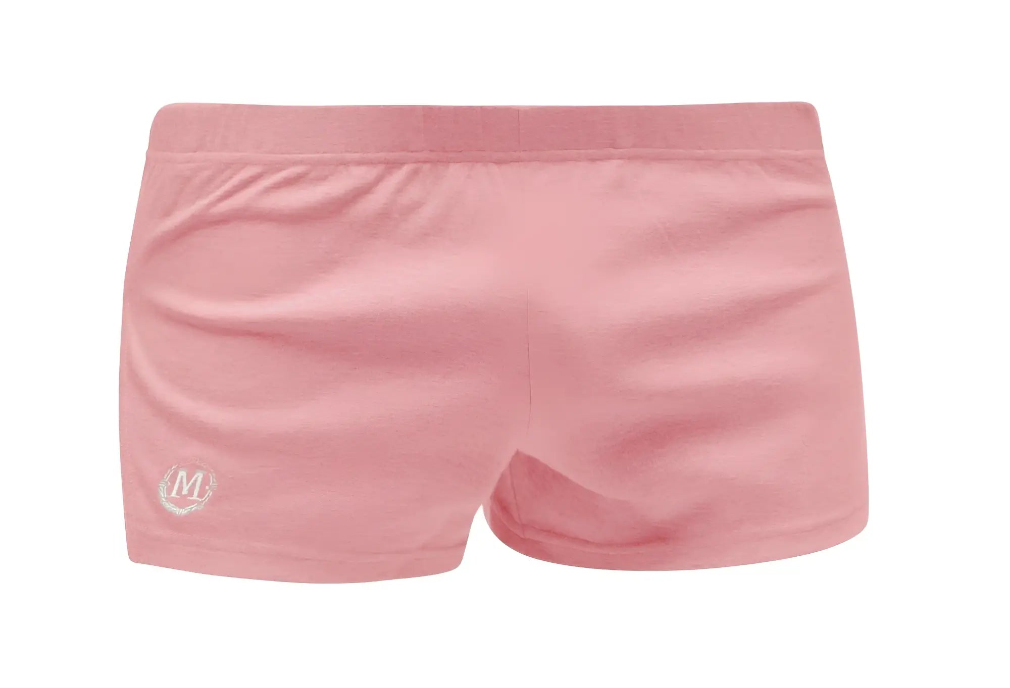 Pink marcuse leisure shorts made of soft stretchy fabric with a small embroidered logo on the lower left leg