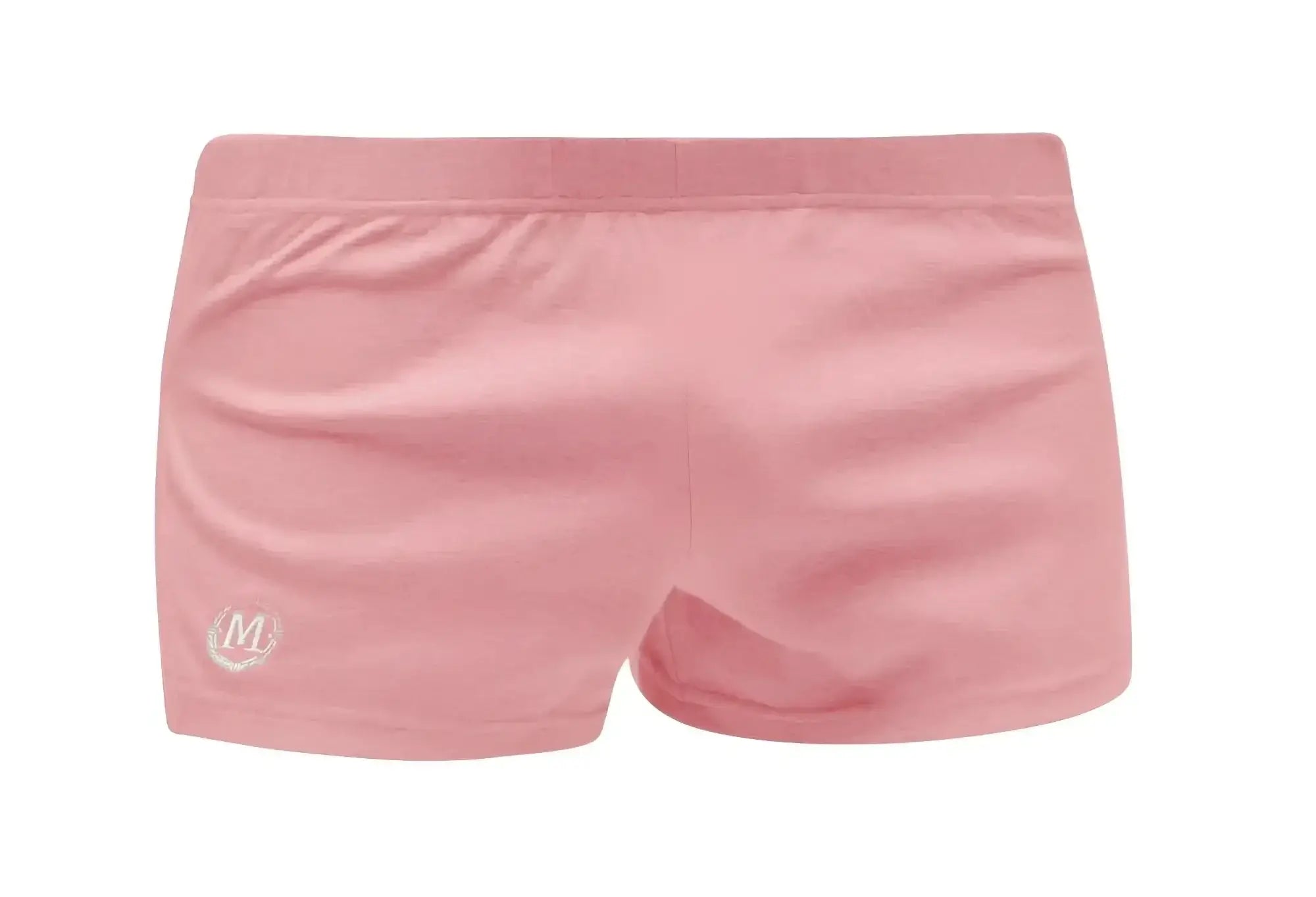 Pink marcuse leisure shorts made of soft stretchy fabric with a small embroidered logo on the lower left leg
