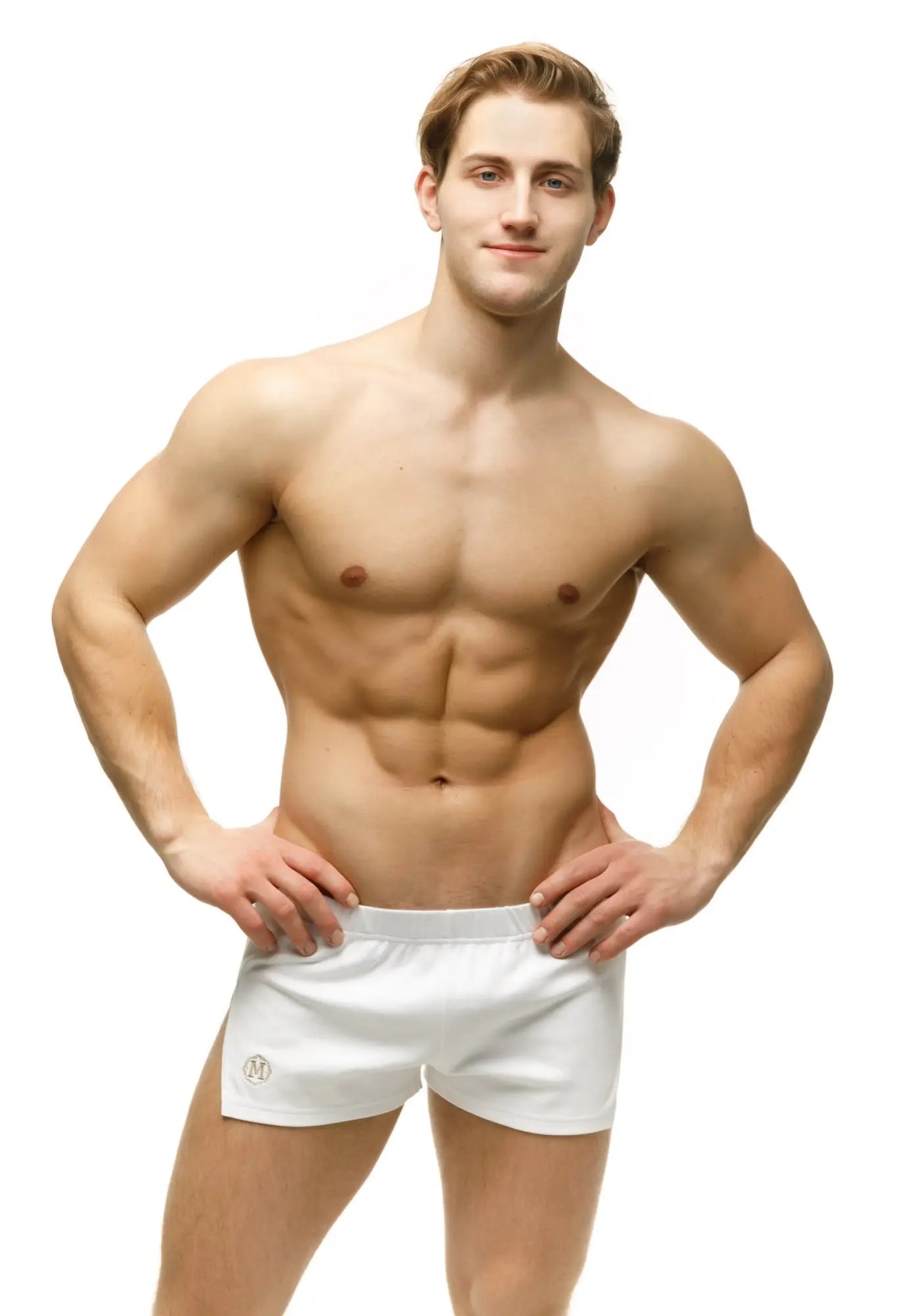 White marcuse leisure shorts with a small logo on the left leg perfect for athletic and casual wear