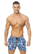Marcuse Liberty Shorts blue butterfly patterned swim trunks with black drawstring for casual beachwear