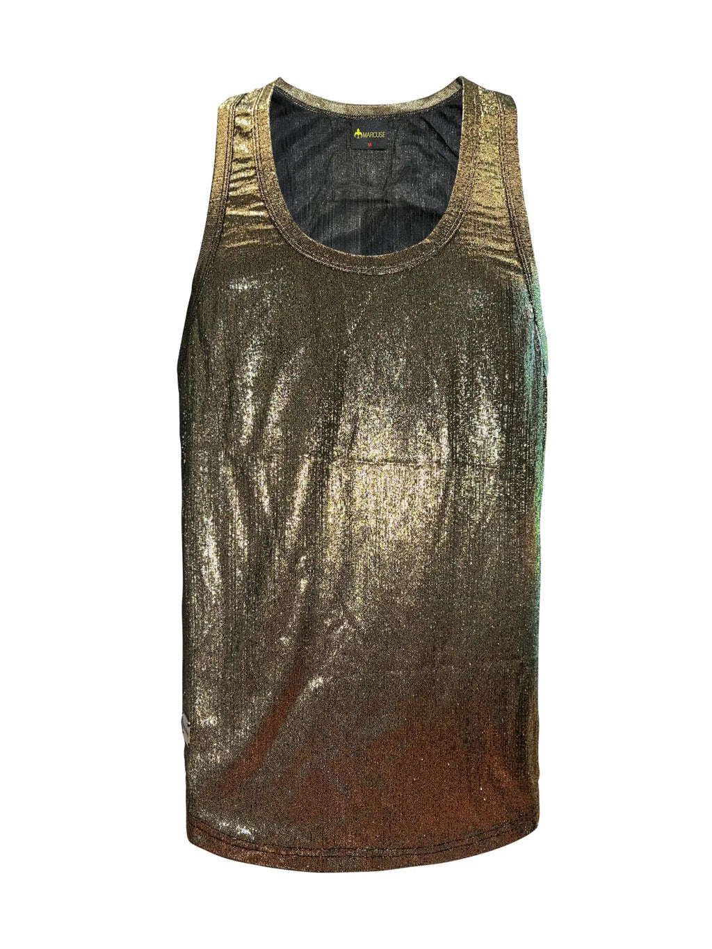 Marcuse midnight tank top shimmering metallic gold and bronze gradient with subtle sheen and textured surface