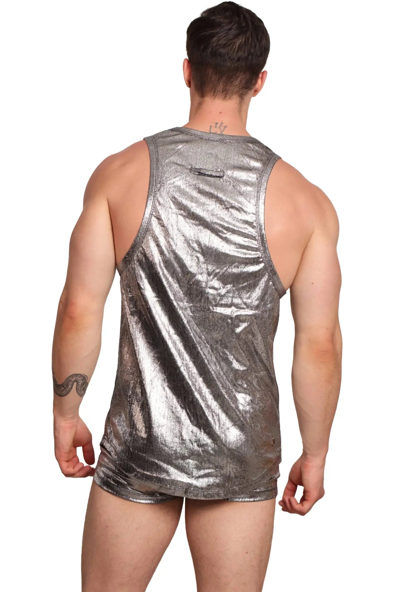 Marcuse midnight tank top shiny metallic silver tank top with a sleek reflective finish