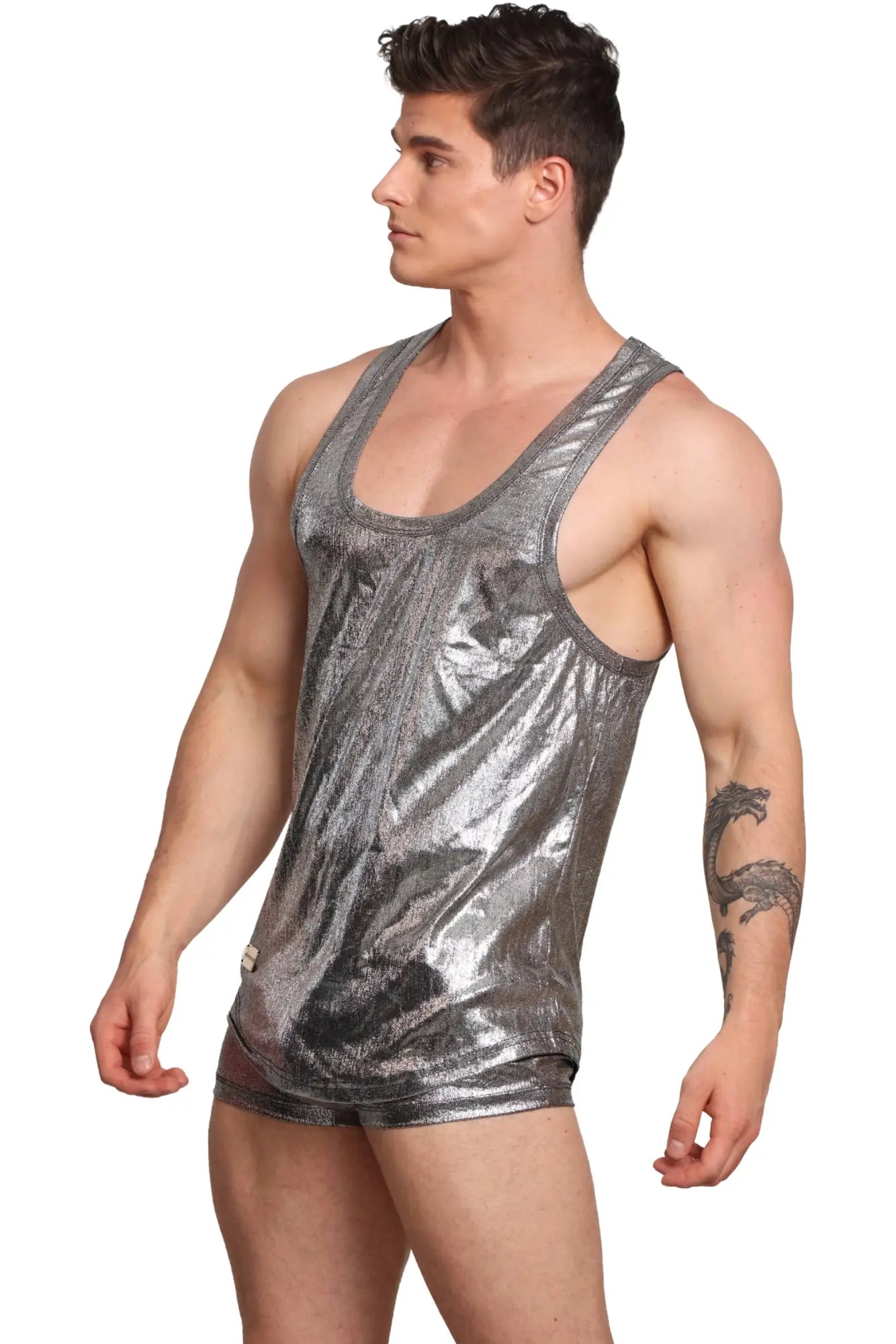 Marcuse midnight tank top in shiny silver metallic with a sleek form-fitting design made of smooth fabric