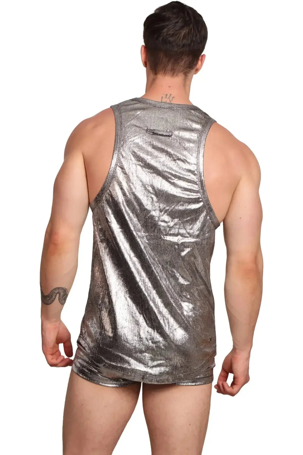 Marcuse midnight tank top shiny metallic silver tank top with a sleek reflective finish