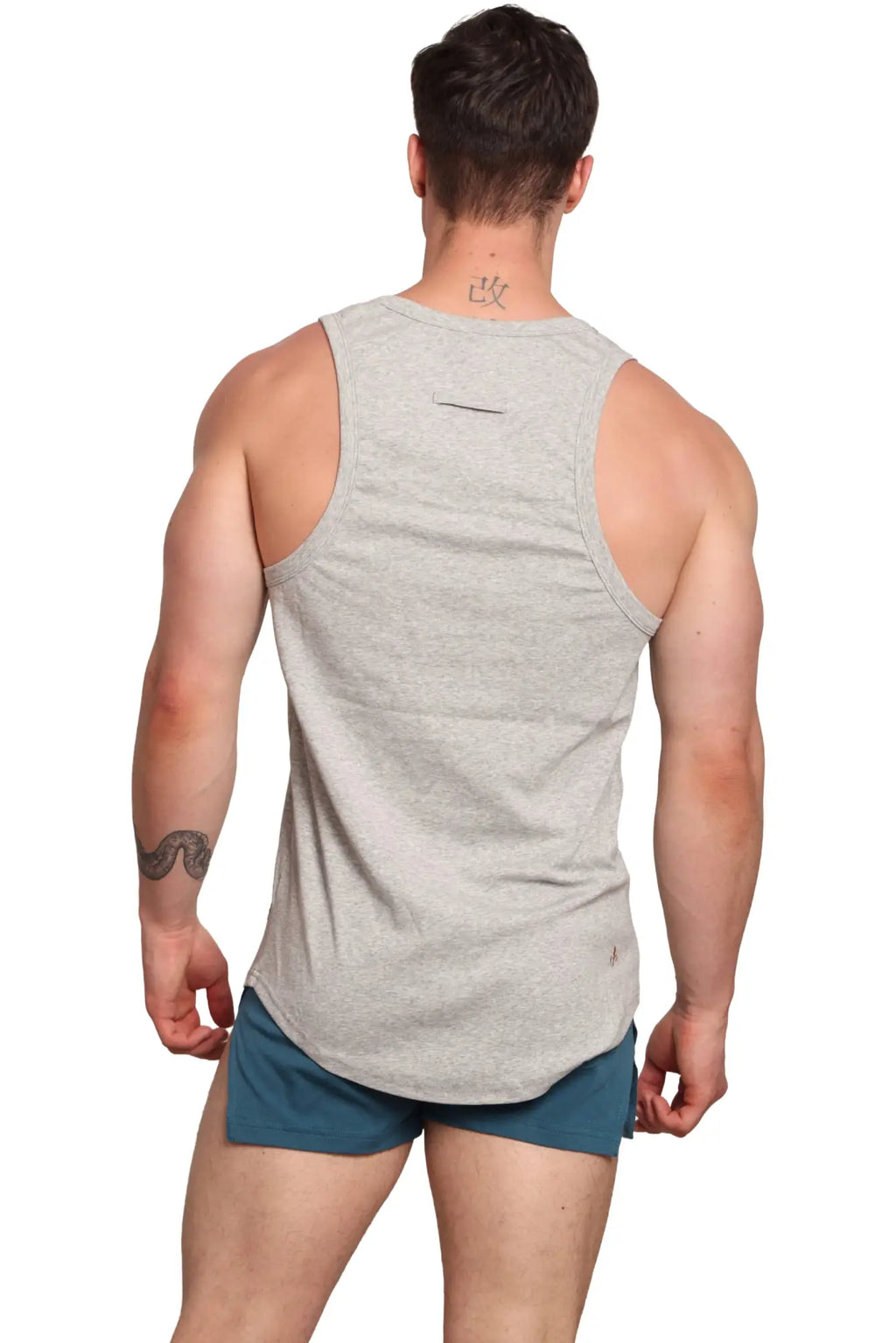 Marcuse Monsieur tank top heather gray sleeveless with subtle horizontal seam detail at the neckline